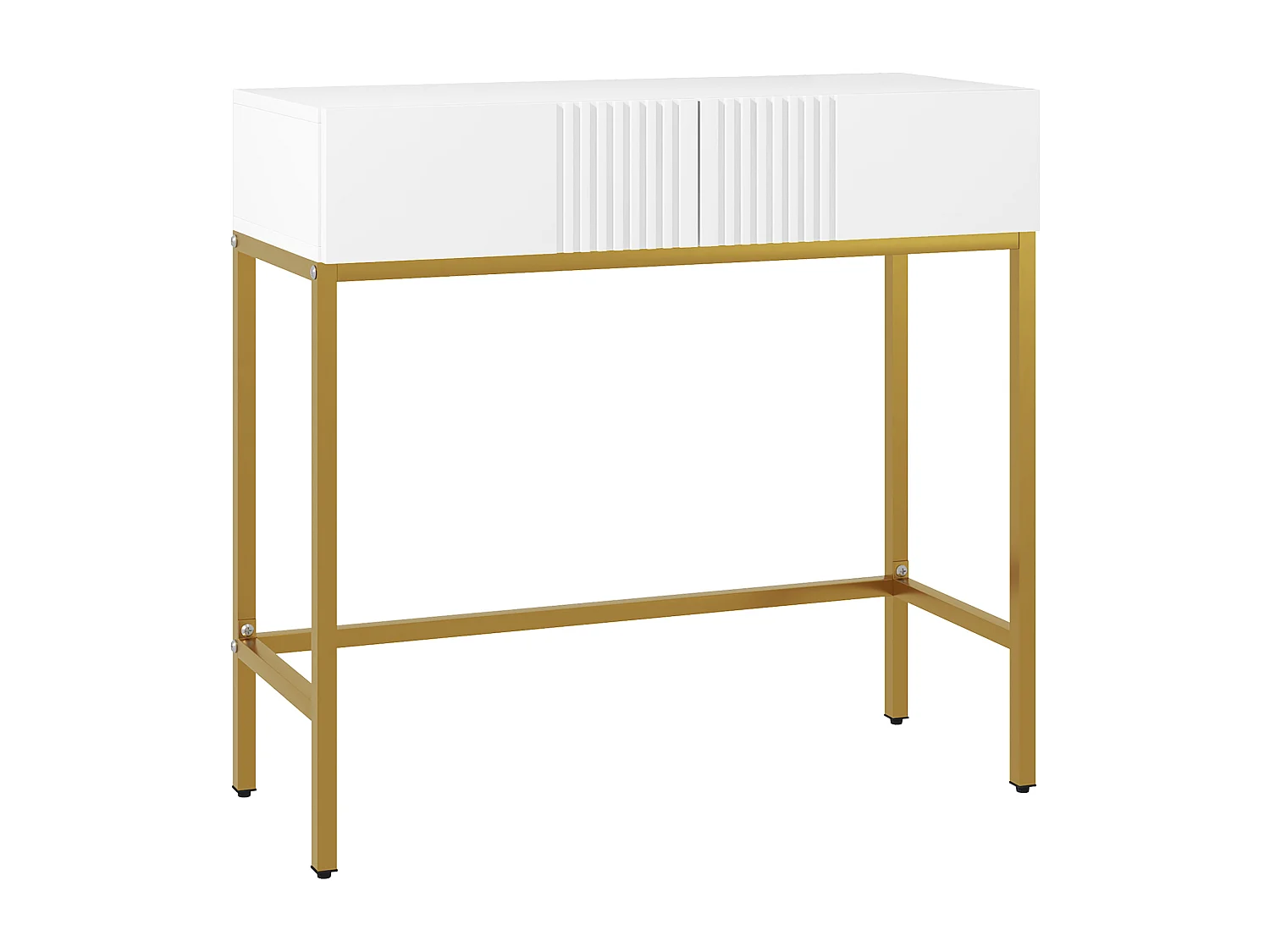 Console style Art déco - 2 tiroirs - piètement acier doré - blanc