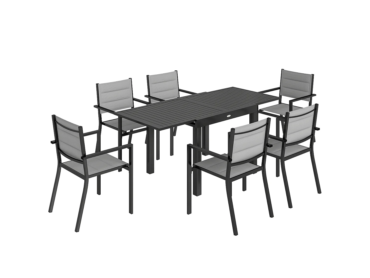 Salon de jardin repas 7 pièces 6 places table extensible alu gris