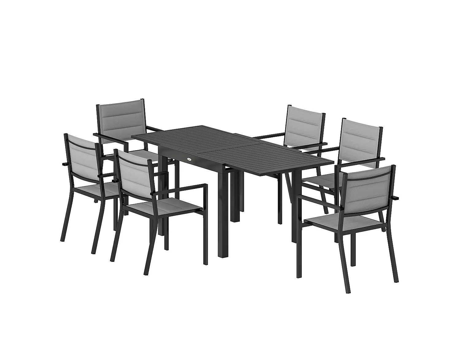 Salon de jardin repas 7 pièces 6 places table extensible alu gris