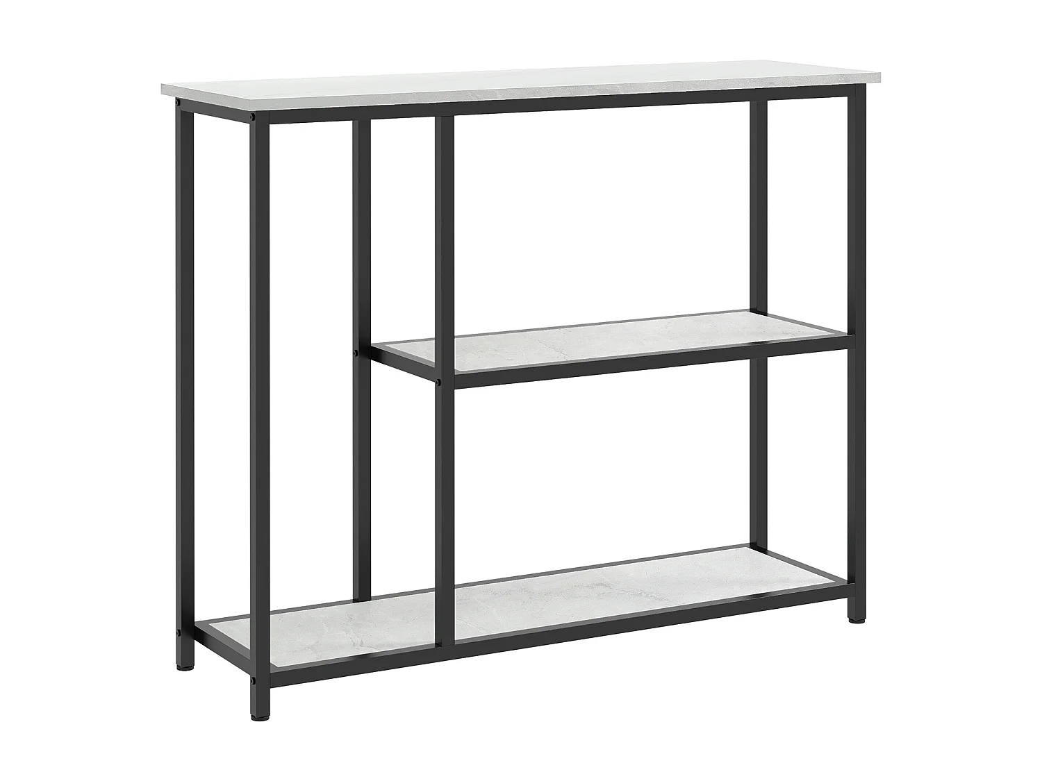 Console meuble 3 niveaux plateaux effet marbre cadre acier blanc