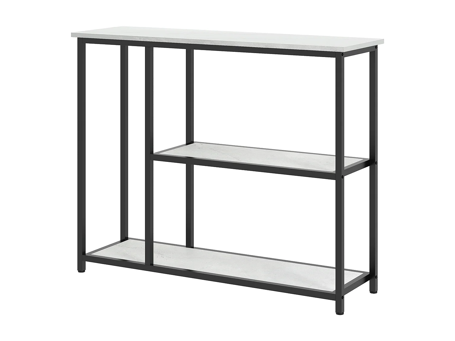 Console meuble 3 niveaux plateaux effet marbre cadre acier blanc