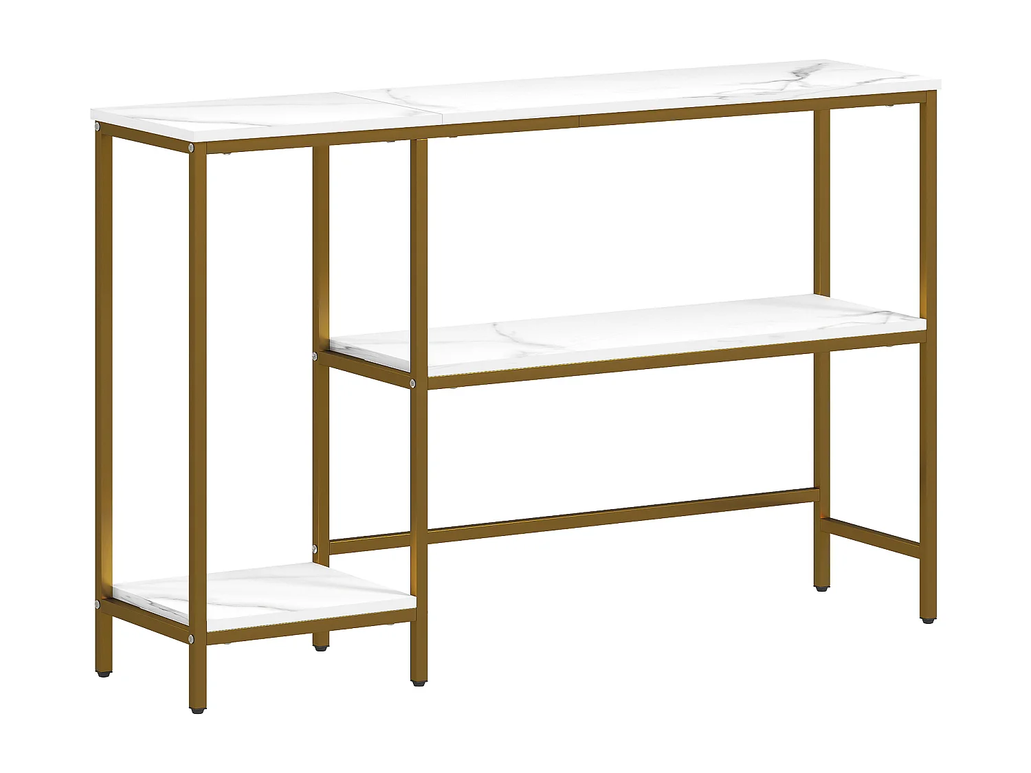 Console design style Art Déco 2 étagères plateau piètement acier doré effet marbre blanc