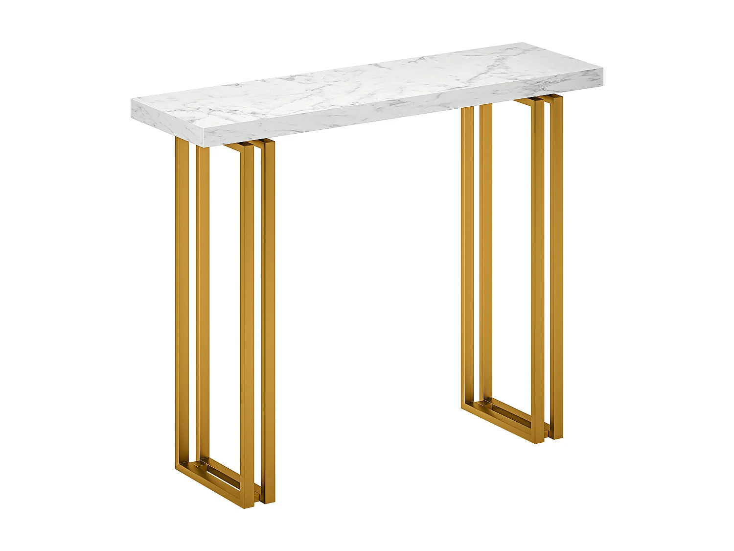 Console design style Art Déco piètement doublée acier doré plateau effet marbre blanc