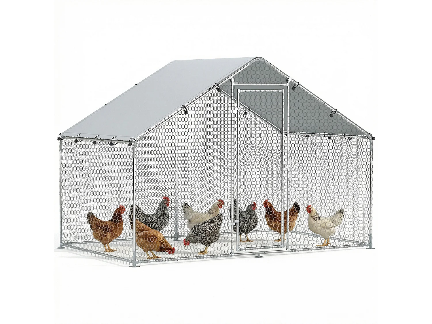 Enclos poulailler chenil 5,1 m² couvert - parc grillagé dim. 3L x 1,7l x 1,9H m - porte - acier galvanisé oxford gris