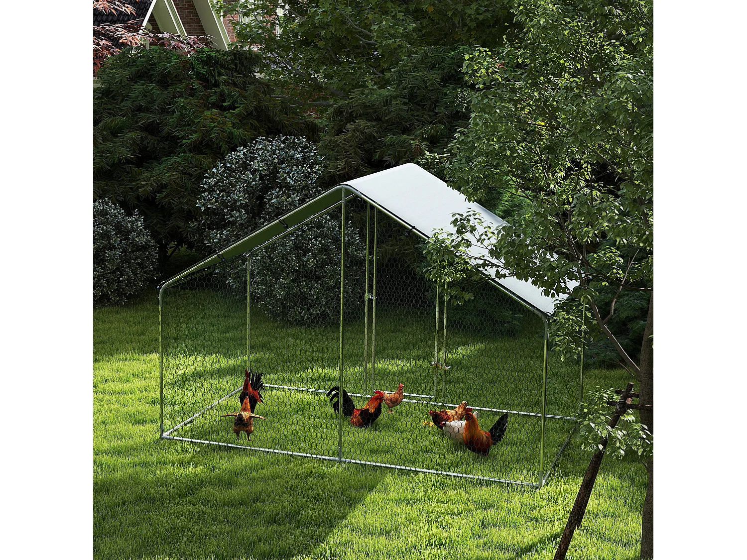 Enclos poulailler chenil 5,1 m² couvert - parc grillagé dim. 3L x 1,7l x 1,9H m - porte - acier galvanisé oxford gris