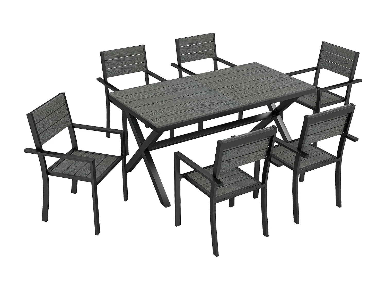 Ensemble table et chaises  pour 6 personnes - chaises empilables - aluminium - 7 pièces - gris