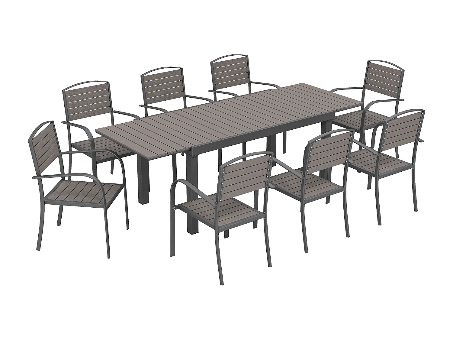 Salon de jardin 8 personnes 9 pièces avec table de jardin extensible 150-225cm gris