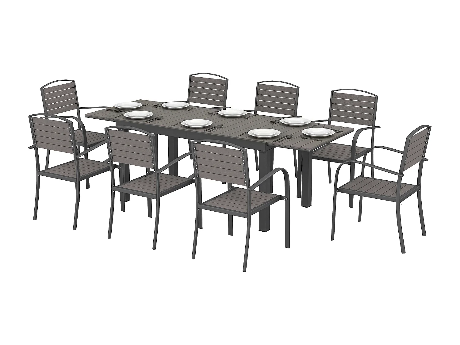 Salon de jardin 8 personnes 9 pièces avec table de jardin extensible 150-225cm gris