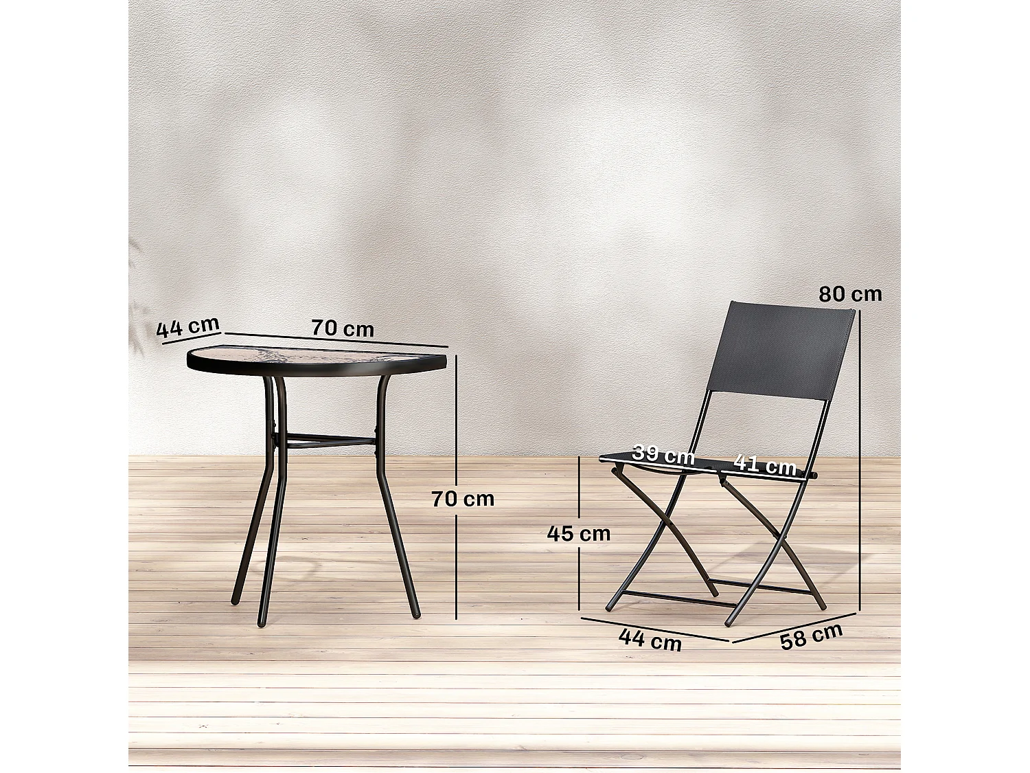 Ensemble bistrot de balcon demi-table 2 chaises