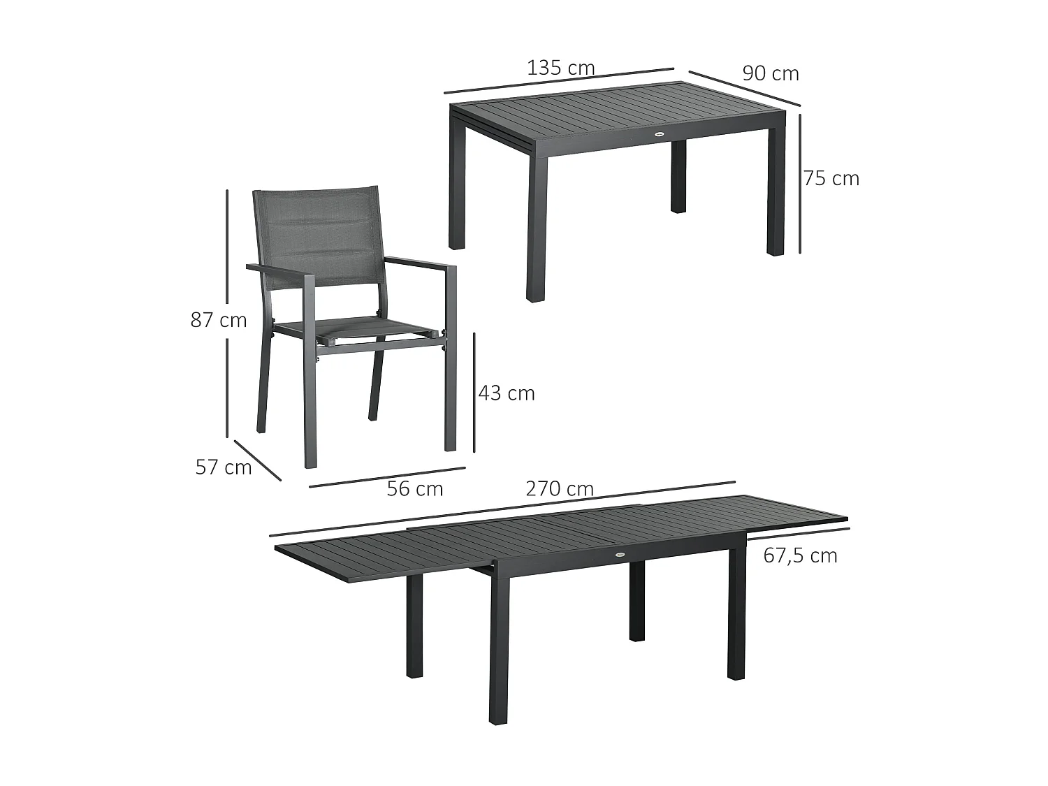 Salon de jardin 8 personnes – Table extensible – Chaises empilables