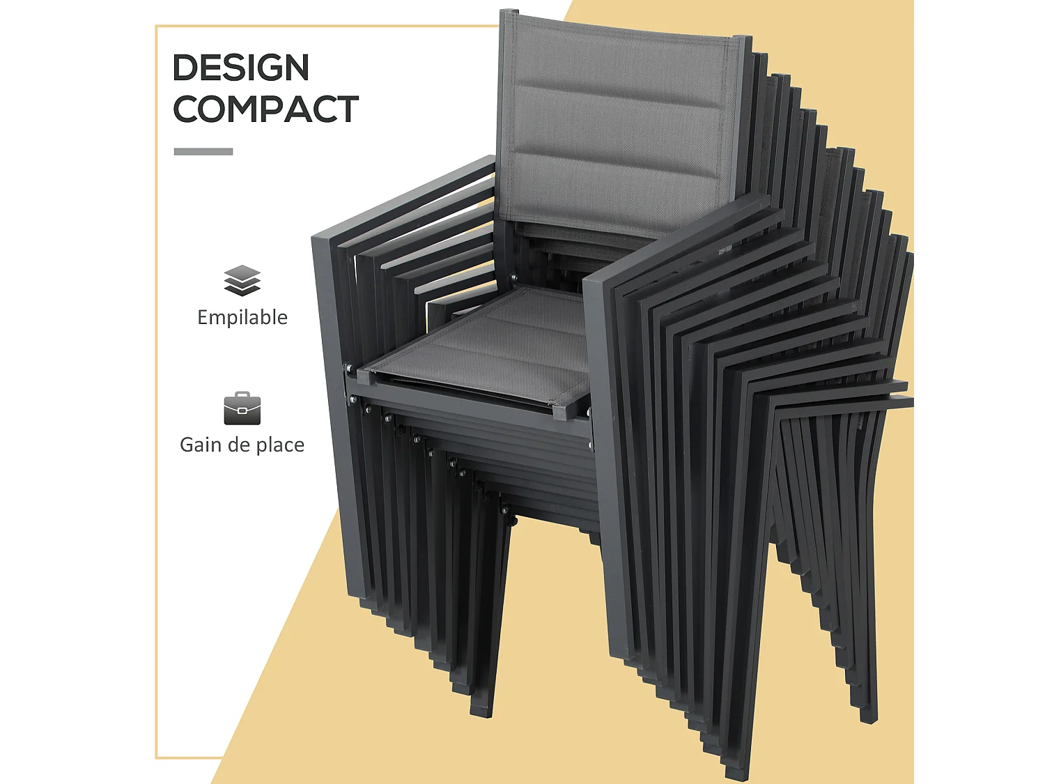 Salon de jardin extensible 12 personnes – Table et chaises empilables