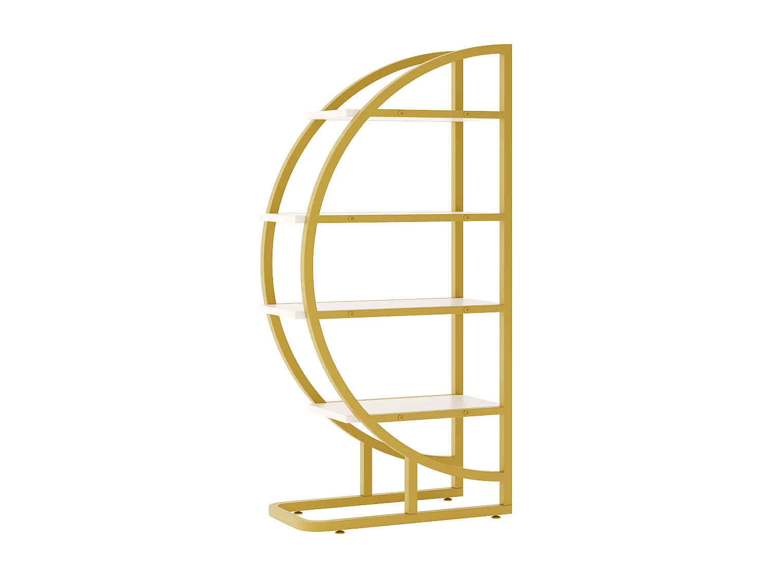 Rundes, freistehendes Regal – 120 x 30 x 130 cm – 2-teiliges Metallregal – mit goldenem Rahmen und 4 Regalböden – MDF – Gold