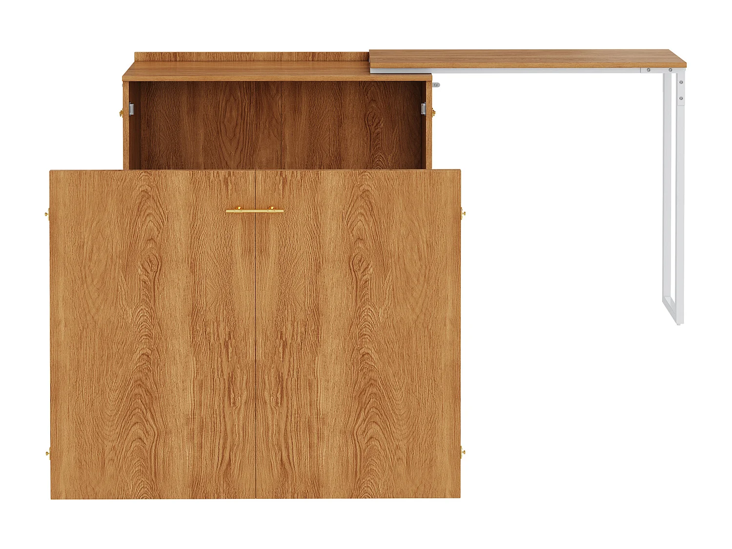 Klappbett mit drehbarem Schreibtisch und Matratze – 90 x 200 cm – auf Rollen – Holz + Metall – Natur