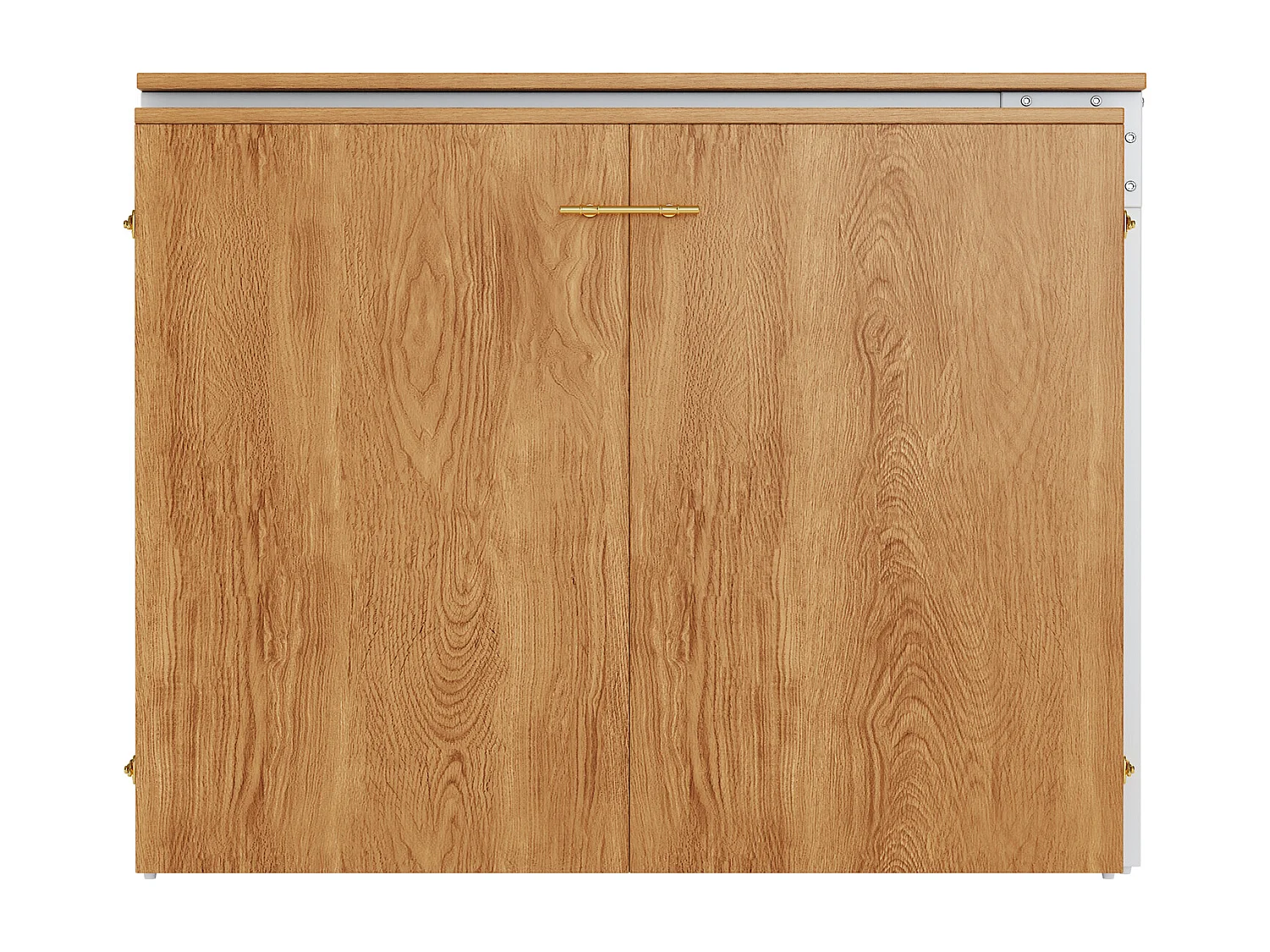 Klappbett mit drehbarem Schreibtisch und Matratze – 90 x 200 cm – auf Rollen – Holz + Metall – Natur