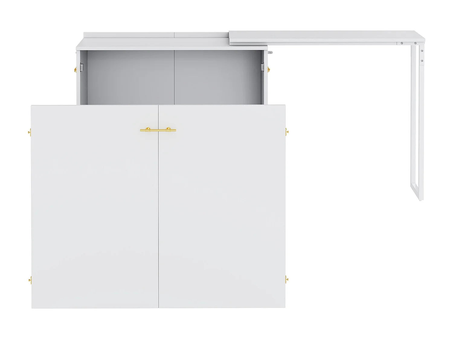 Klappbett mit drehbarem Schreibtisch und Matratze – 90 x 200 cm – auf Rollen – Holz + Metall – weiß