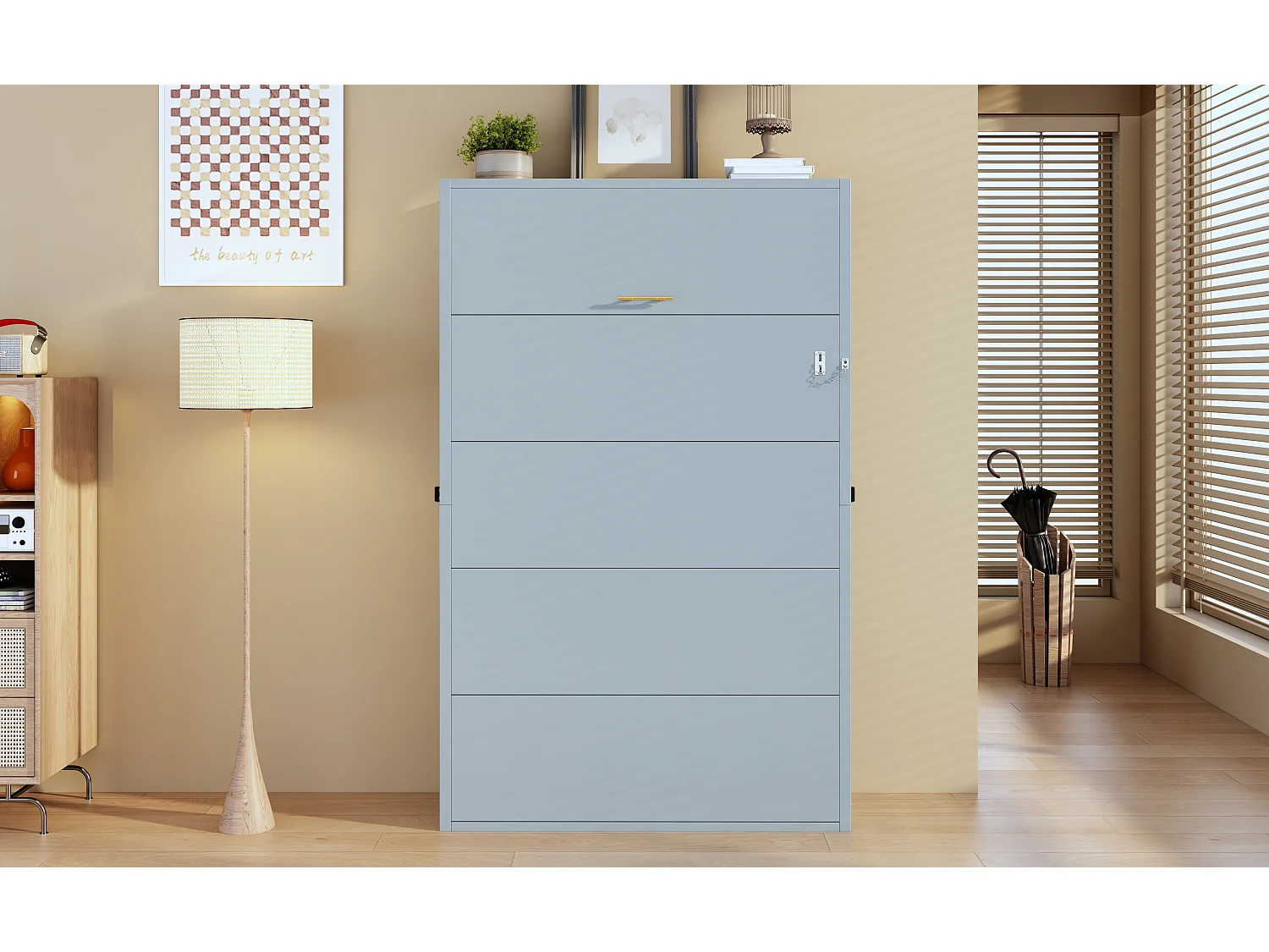 Letto a scomparsa da parete - 90 x 200 cm - struttura in metallo - montaggio a parete - legno + metallo - grigio