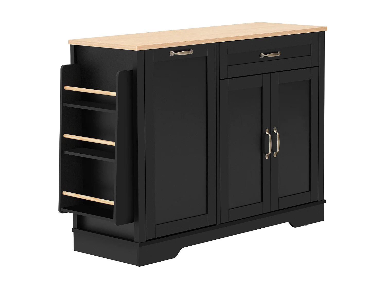 Nowoczesna komoda do salonu i kuchni - 115 x 40 x 87 cm - z 3 drzwiami + szufladą + wysuwanymi półkami - MDF - czarna