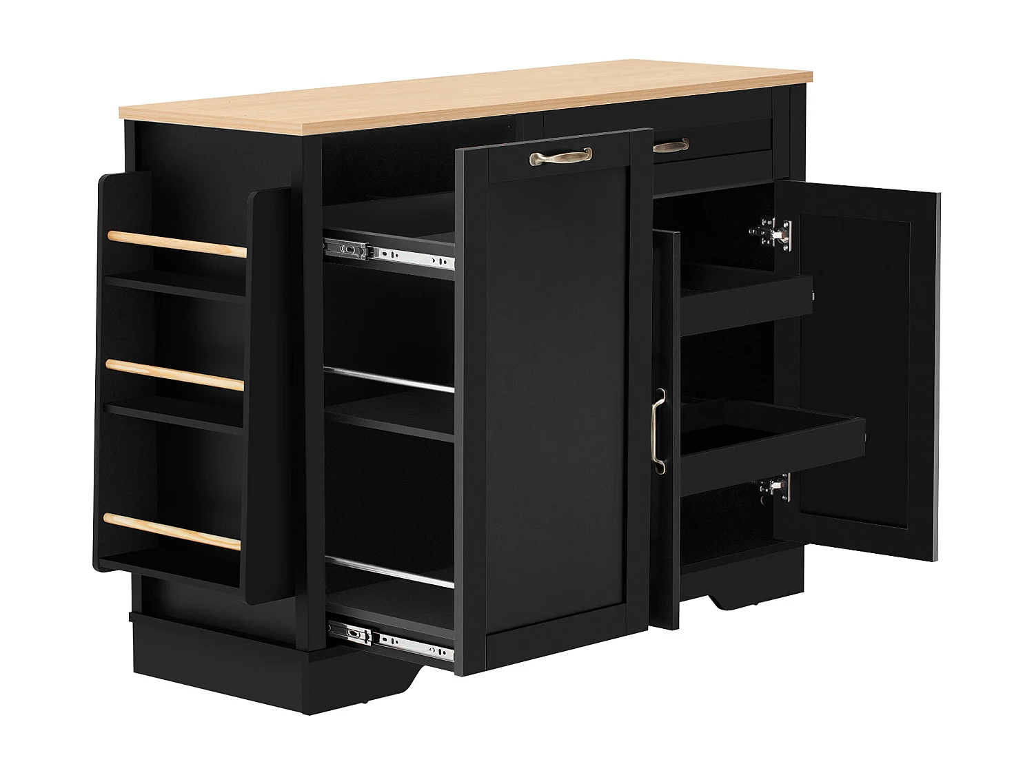 Nowoczesna komoda do salonu i kuchni - 115 x 40 x 87 cm - z 3 drzwiami + szufladą + wysuwanymi półkami - MDF - czarna