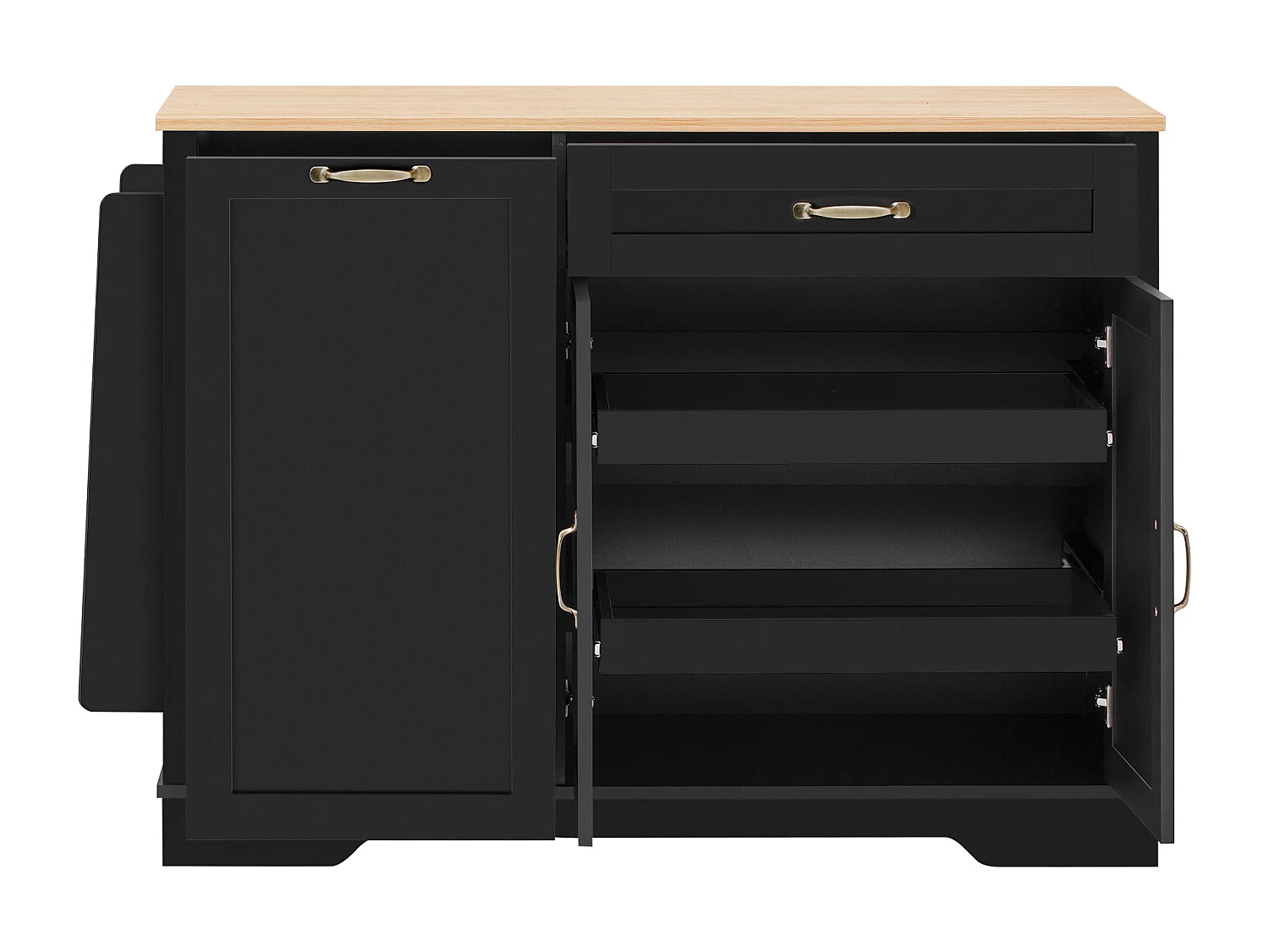 Nowoczesna komoda do salonu i kuchni - 115 x 40 x 87 cm - z 3 drzwiami + szufladą + wysuwanymi półkami - MDF - czarna