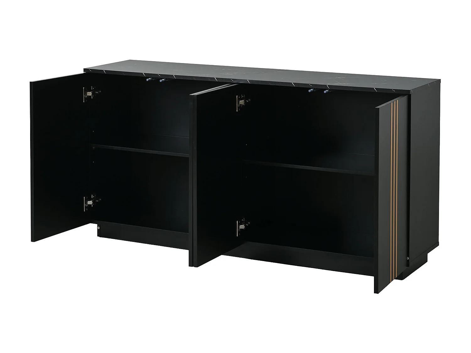 Modernes Wohnzimmer-Sideboard – 140 x 35 x 70 cm – mit 4 Türen – Design mit goldenen Linien verziert – Spanplatte – schwarz
