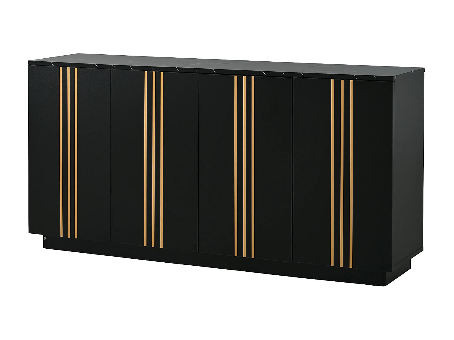 Modernes Wohnzimmer-Sideboard – 140 x 35 x 70 cm – mit 4 Türen – Design mit goldenen Linien verziert – Spanplatte – schwarz