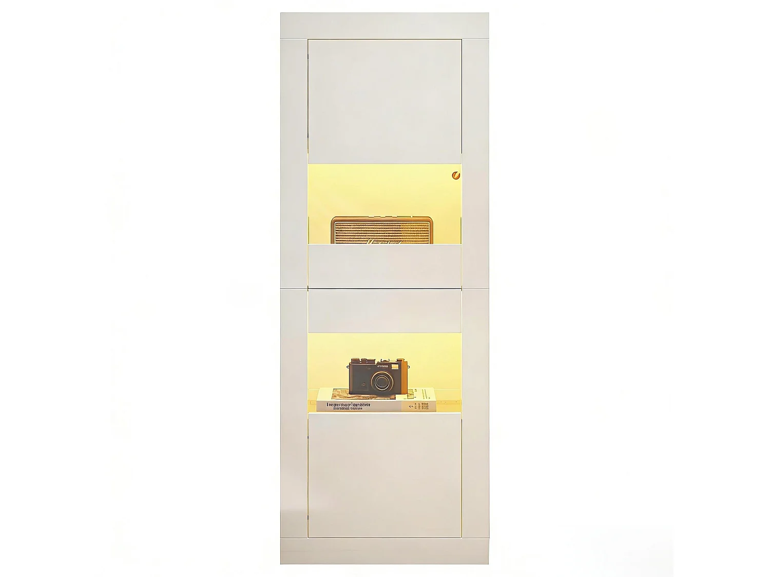 Moderne Vitrine – 61 x 42 x 162 cm – mit LEDs, 1 Glasboden und Tür – Spanplatte – weiß