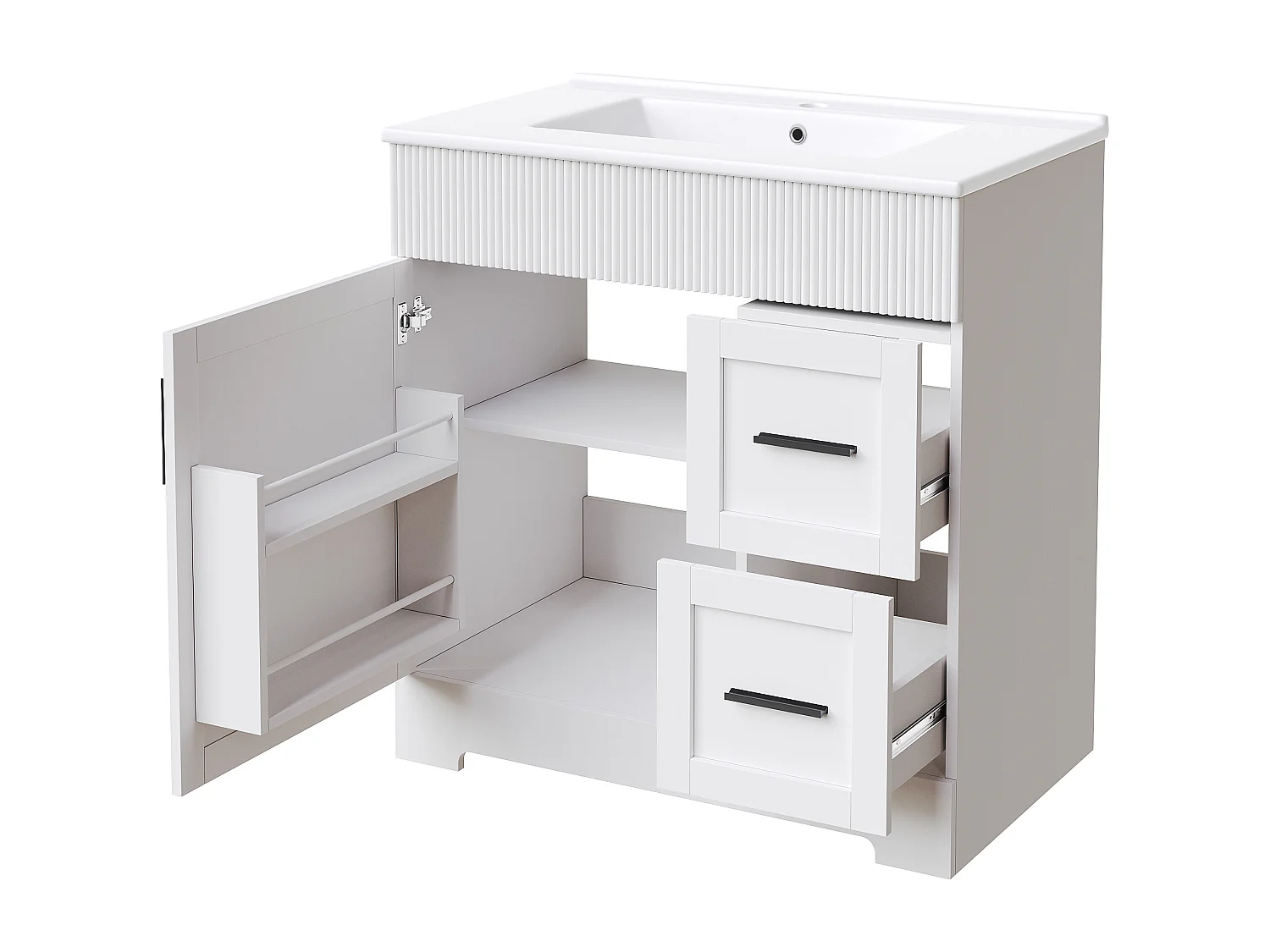 Szafka łazienkowa z umywalką ceramiczną - 81,5 x 47 x 85,5 cm - z szufladami i drzwiami - MDF - biała