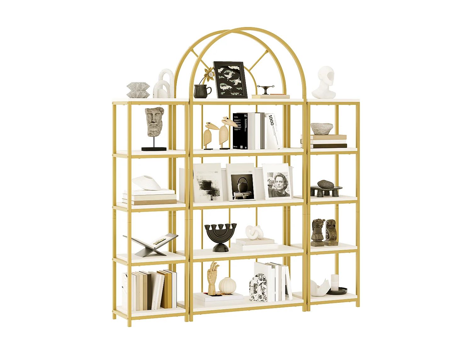 Freistehendes Regal – 163 x 30 x 184 cm – goldfarbenes Metallgestell und MDF-Regalböden – 3-teilig – goldfarben