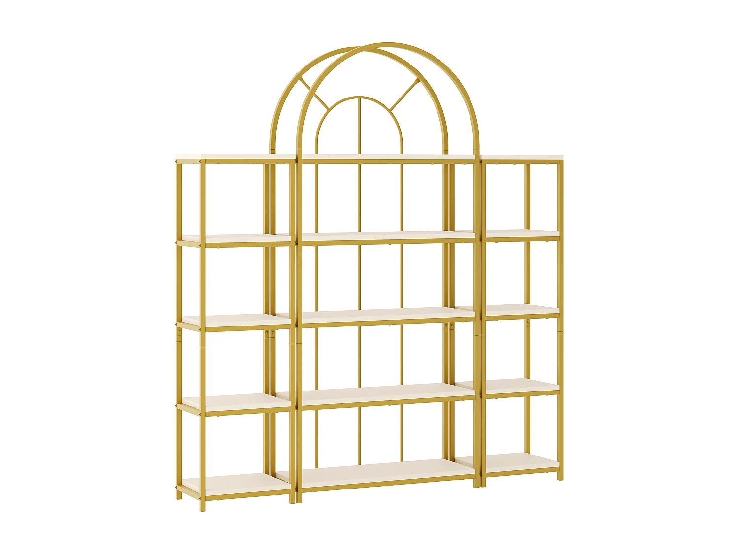 Freistehendes Regal – 163 x 30 x 184 cm – goldfarbenes Metallgestell und MDF-Regalböden – 3-teilig – goldfarben