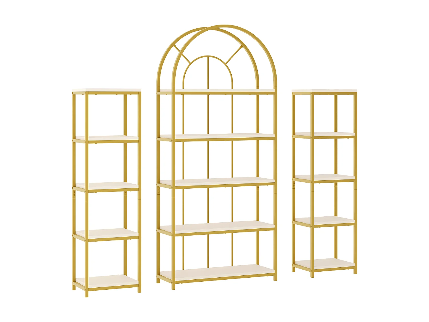 Freistehendes Regal – 163 x 30 x 184 cm – goldfarbenes Metallgestell und MDF-Regalböden – 3-teilig – goldfarben