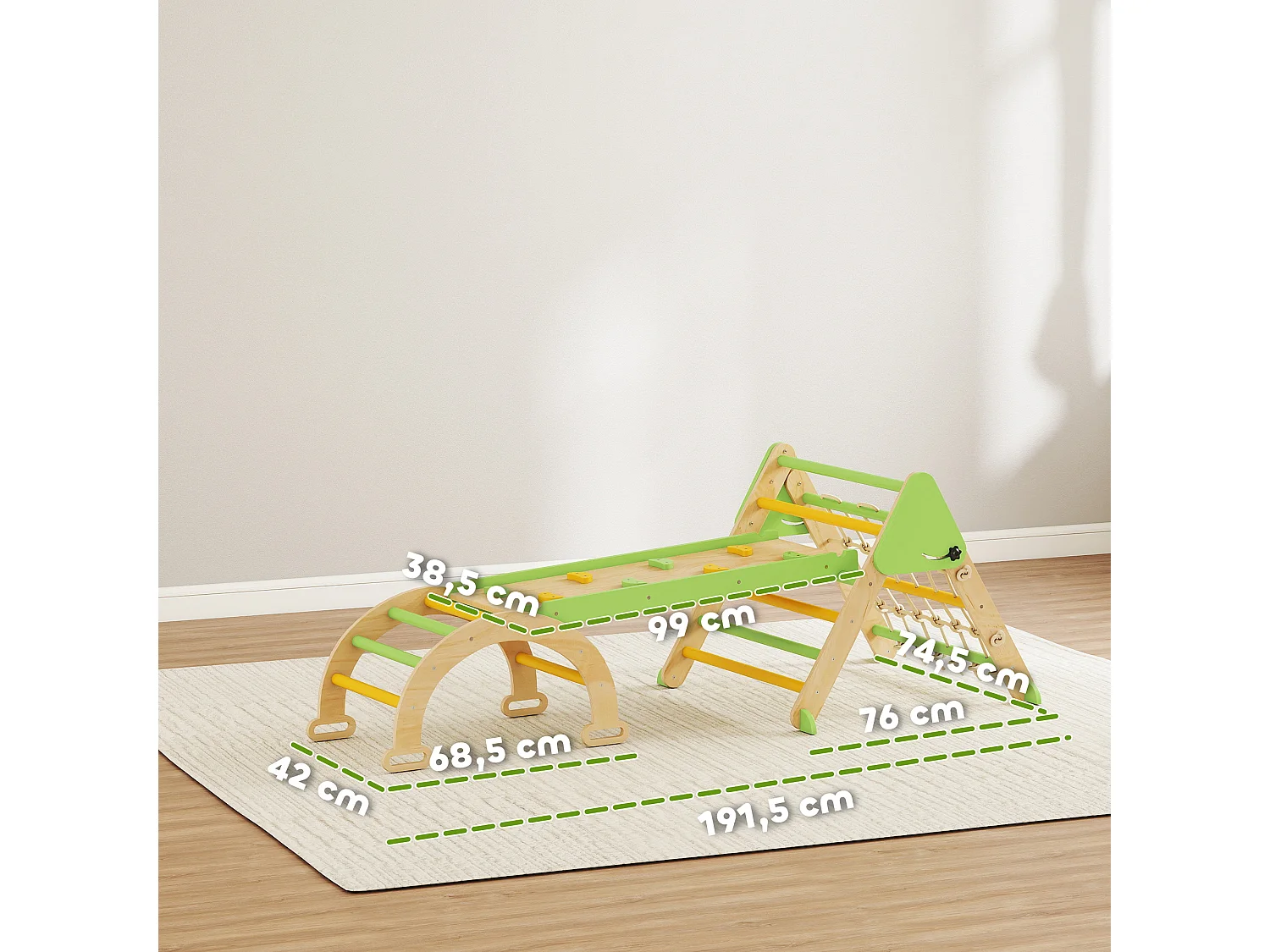 Triangle d'escalade enfant pliable 8 en 1 - aire de jeu enfant - bois vert