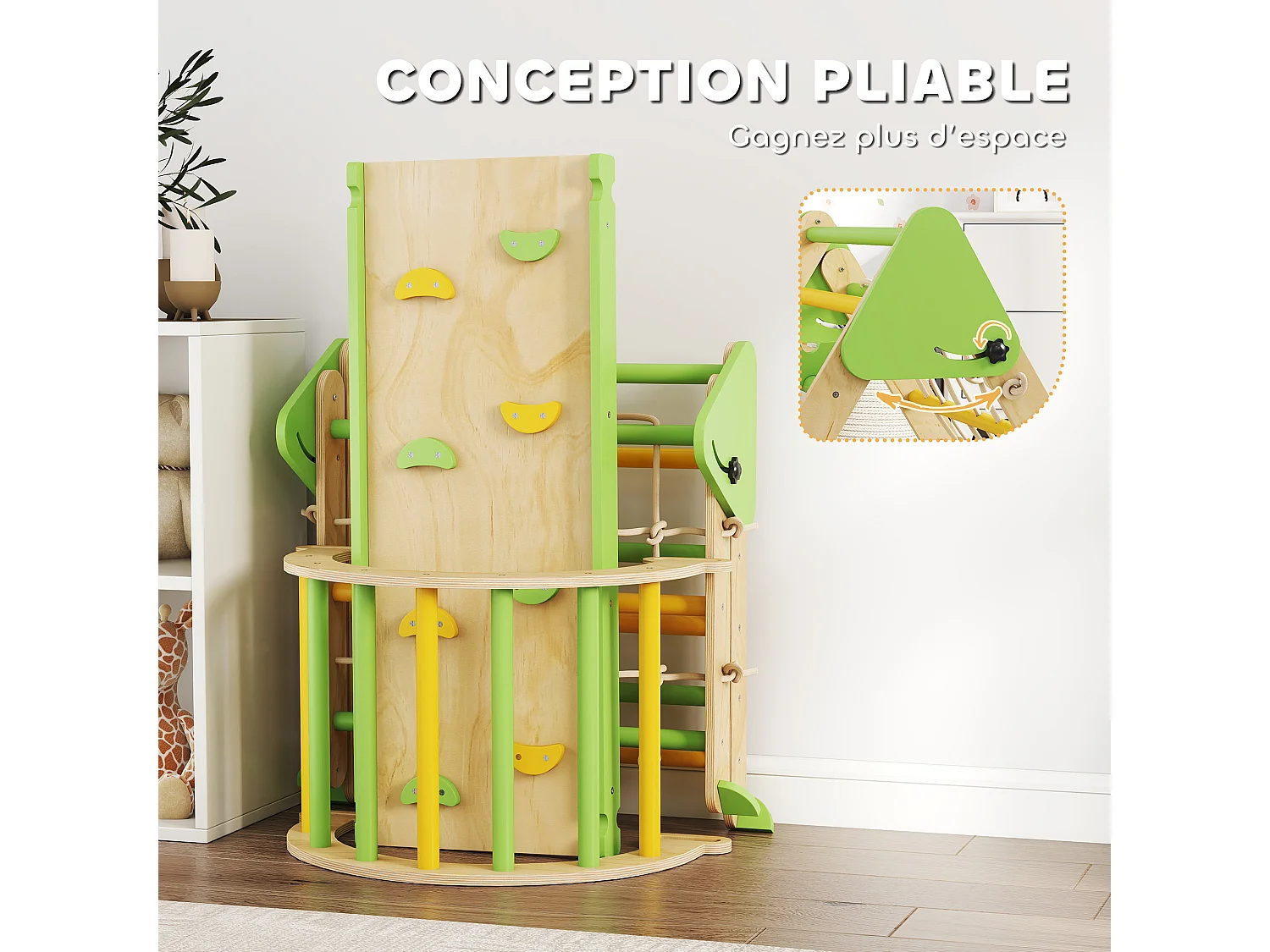 Triangle d'escalade enfant pliable 8 en 1 - aire de jeu enfant - bois vert