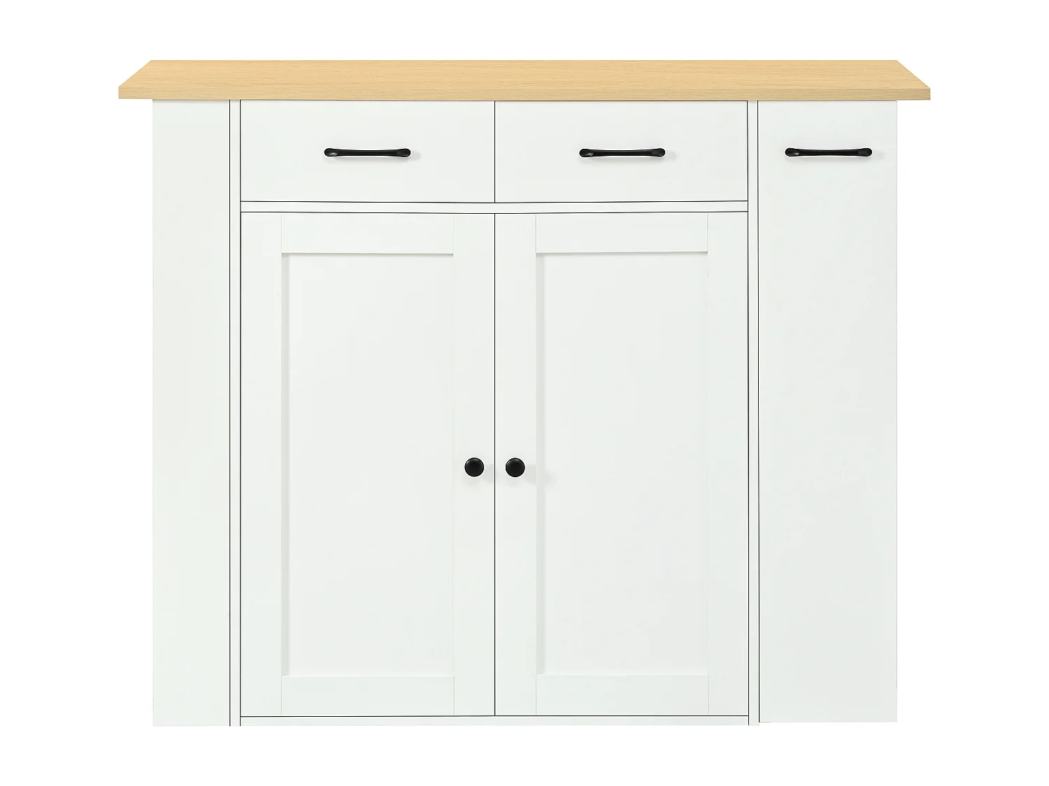 Isola cucina allungabile - 120 x 45/75 x 96 cm - con ripiani + cassetti + ante + 2 sedie - truciolato - bianca