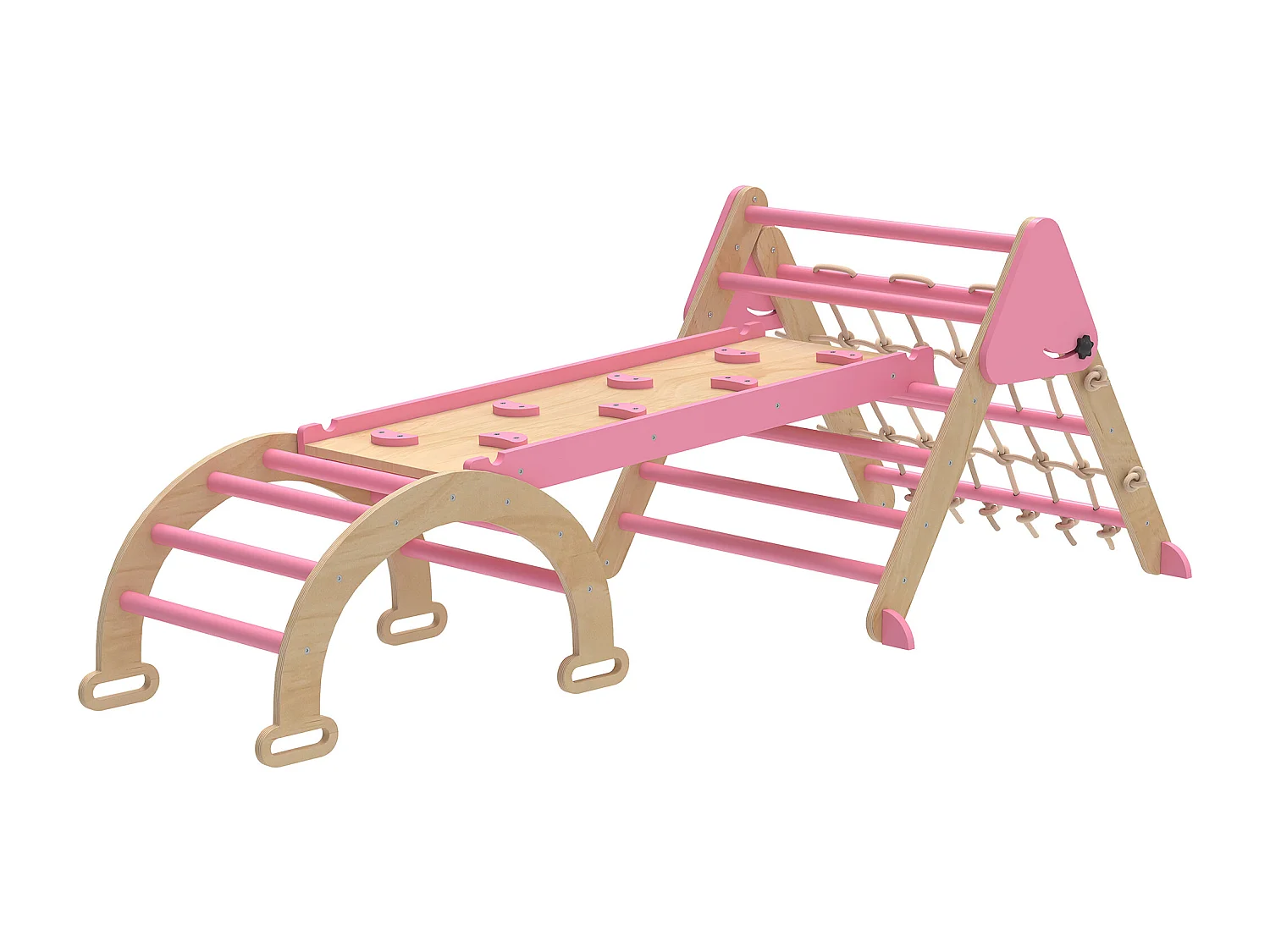 Triangle d'escalade enfant pliable 8 en 1 - aire de jeu enfant - bois rose