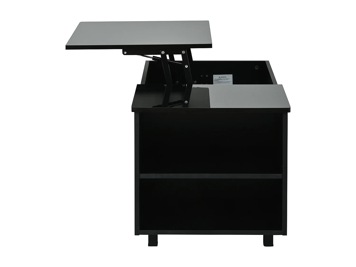 Hochglanzlackierter Couchtisch mit Hubfunktion – 100 x 50 x 46 cm – mit verdecktem Stauraum, LED-Beleuchtung und Ablage – Spanplatte – schwarz