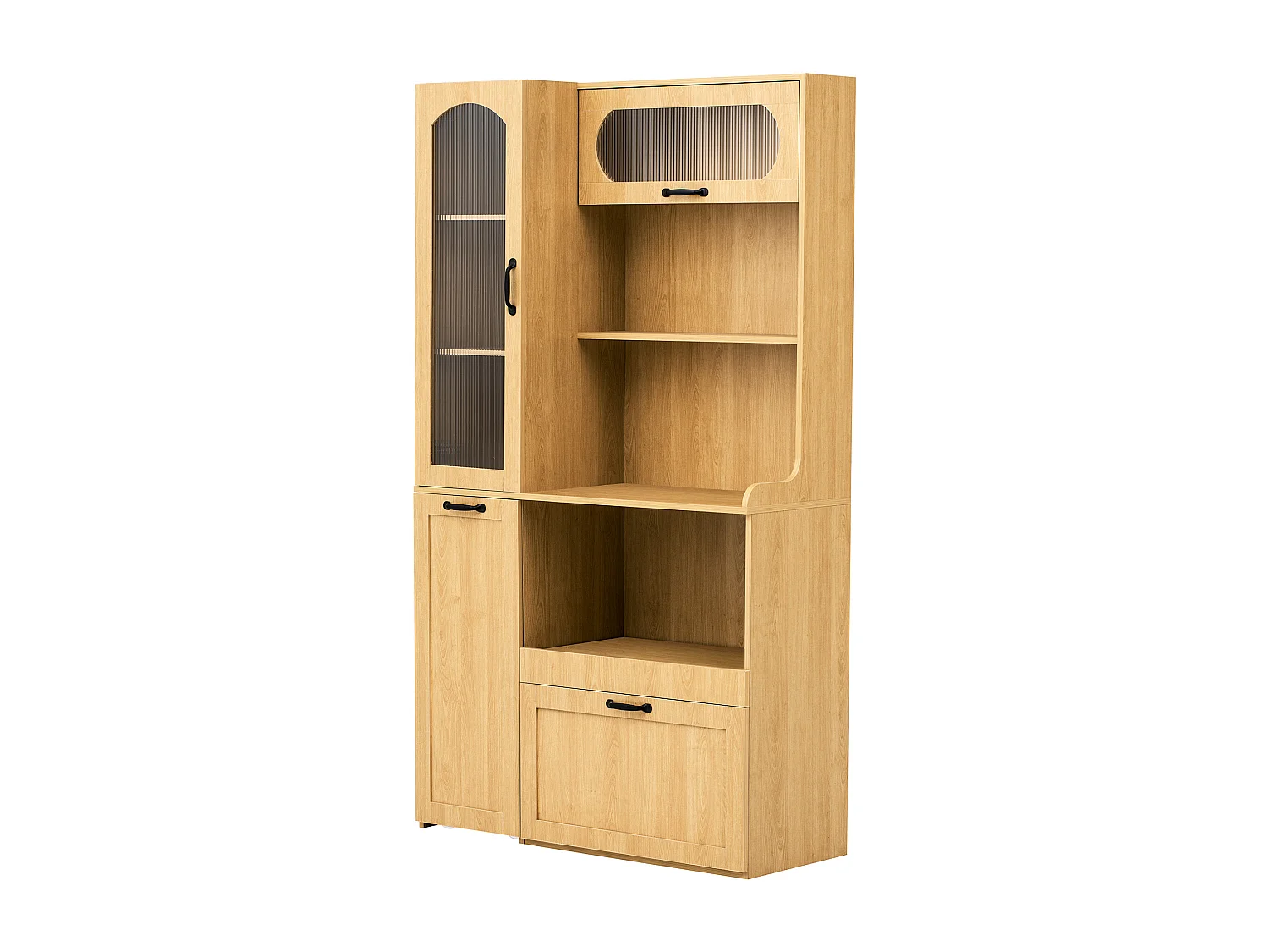 Hohes Küchen-Sideboard – 98 x 40 x 177 cm – mit verstellbaren Einlegeböden und Schubladen + Türen – MDF – natur