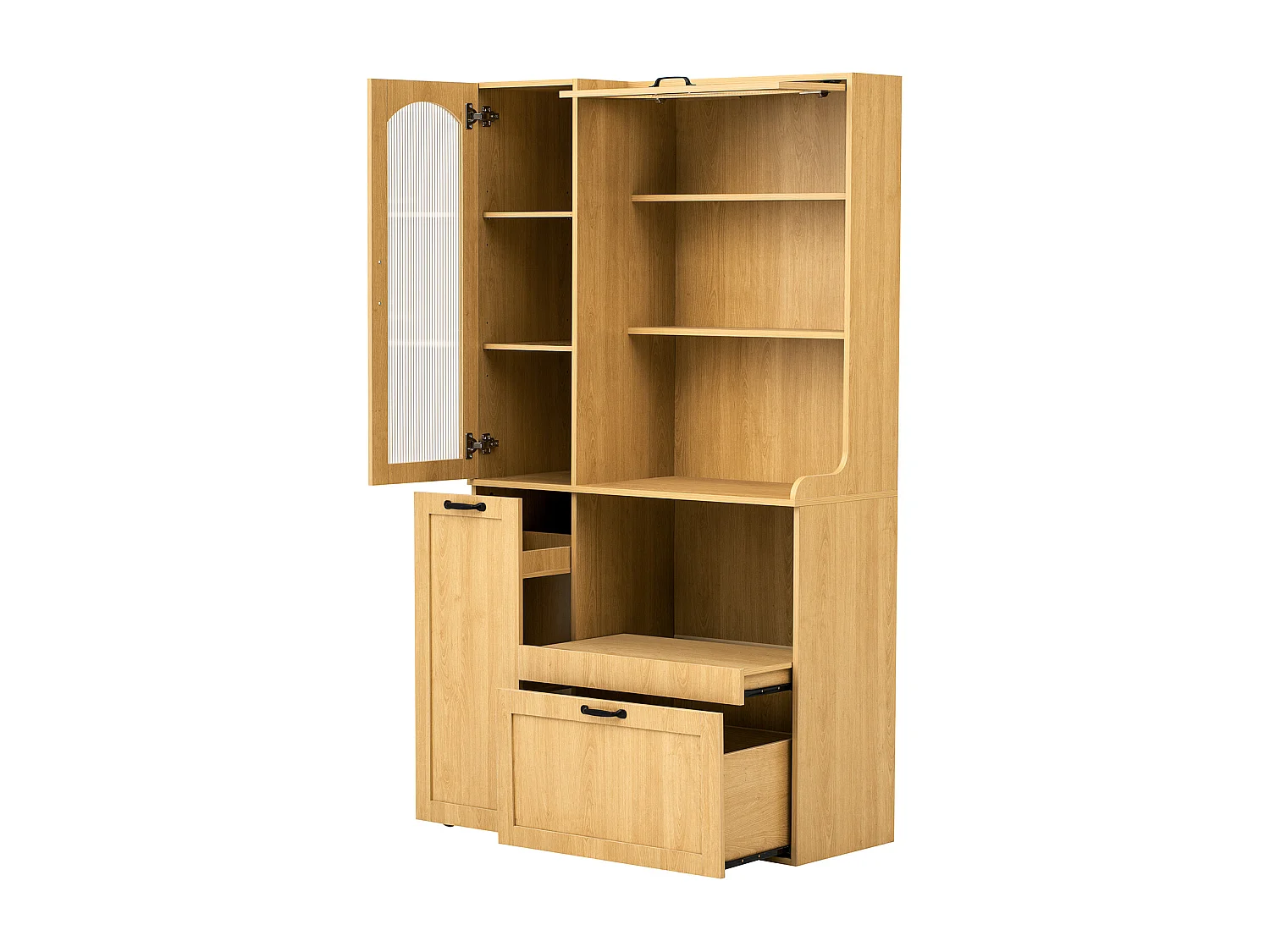 Hohes Küchen-Sideboard – 98 x 40 x 177 cm – mit verstellbaren Einlegeböden und Schubladen + Türen – MDF – natur