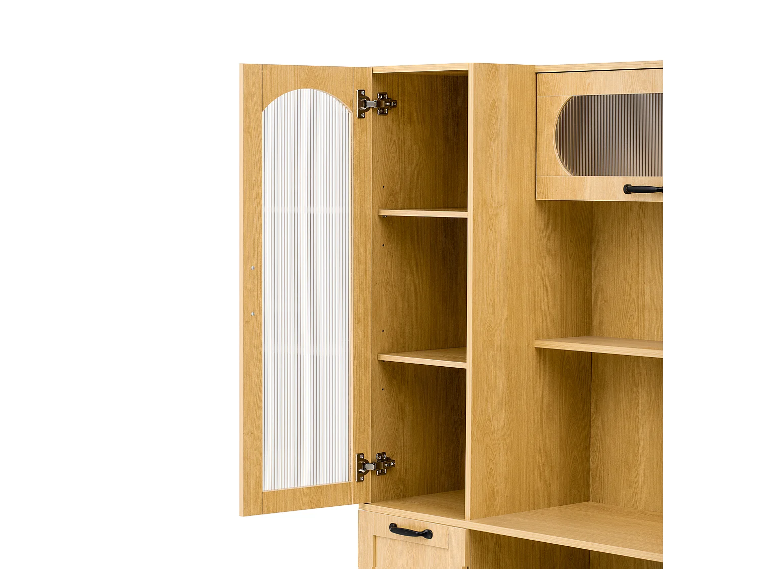 Hohes Küchen-Sideboard – 98 x 40 x 177 cm – mit verstellbaren Einlegeböden und Schubladen + Türen – MDF – natur
