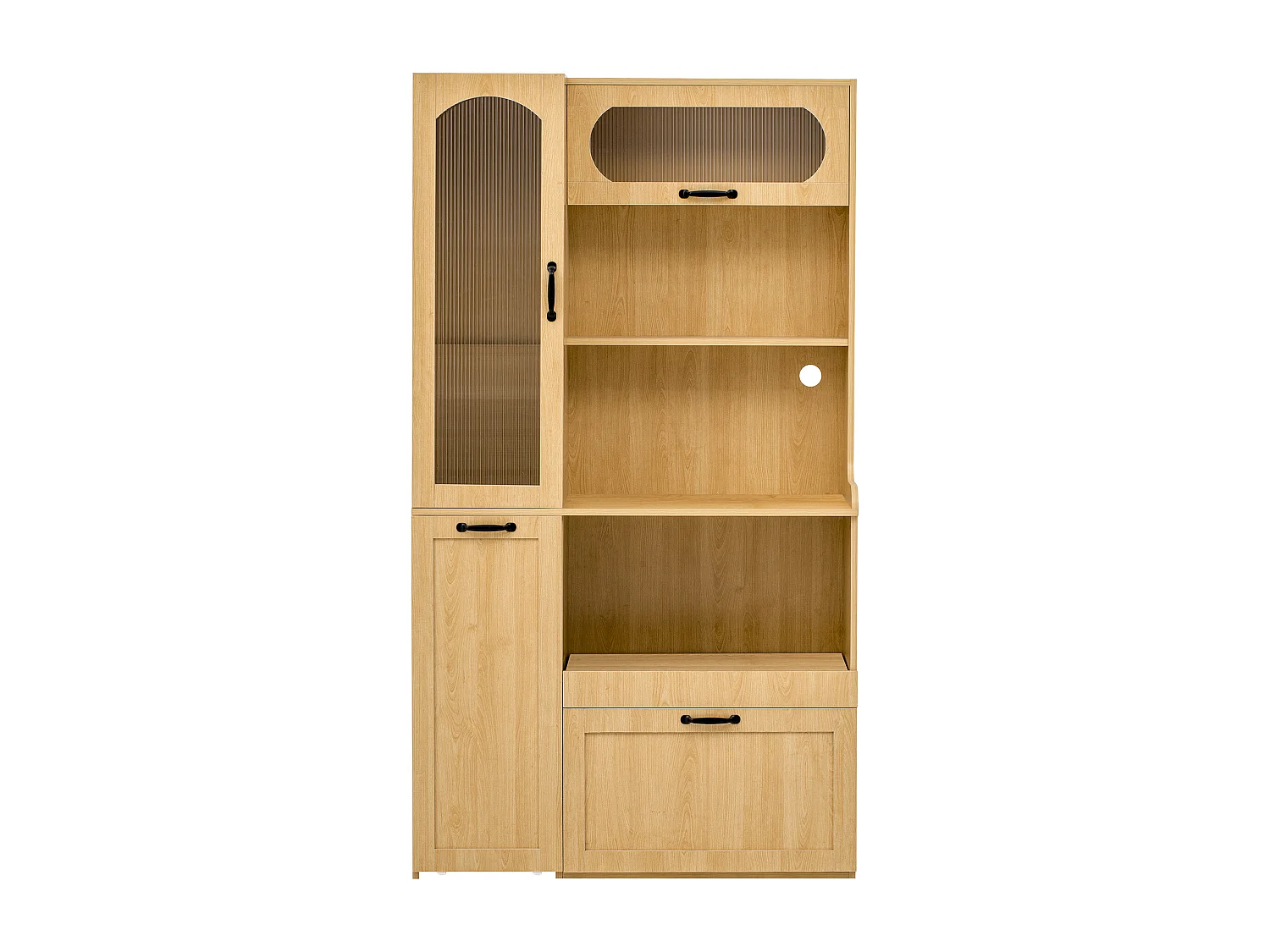 Hohes Küchen-Sideboard – 98 x 40 x 177 cm – mit verstellbaren Einlegeböden und Schubladen + Türen – MDF – natur