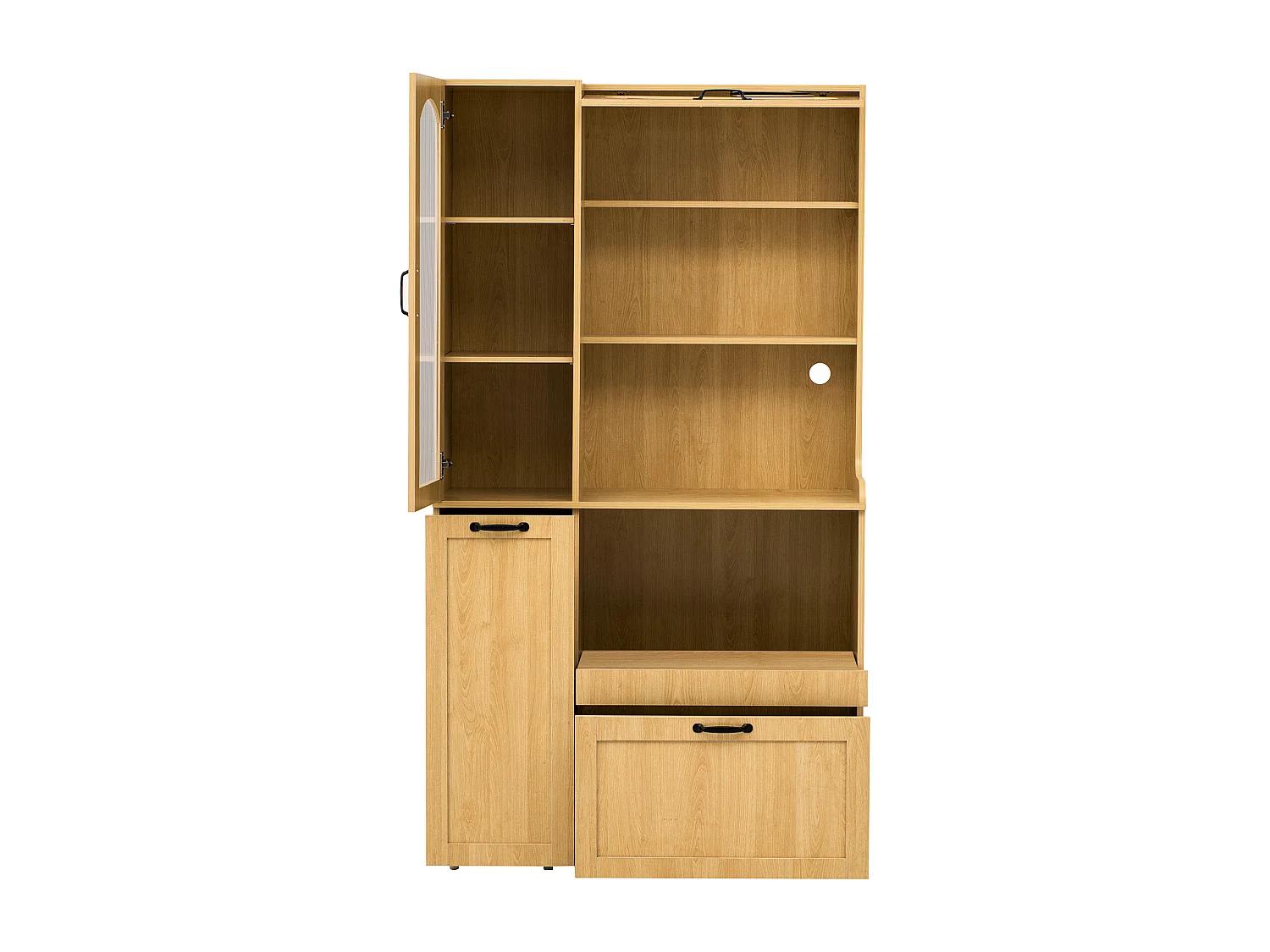 Hohes Küchen-Sideboard – 98 x 40 x 177 cm – mit verstellbaren Einlegeböden und Schubladen + Türen – MDF – natur