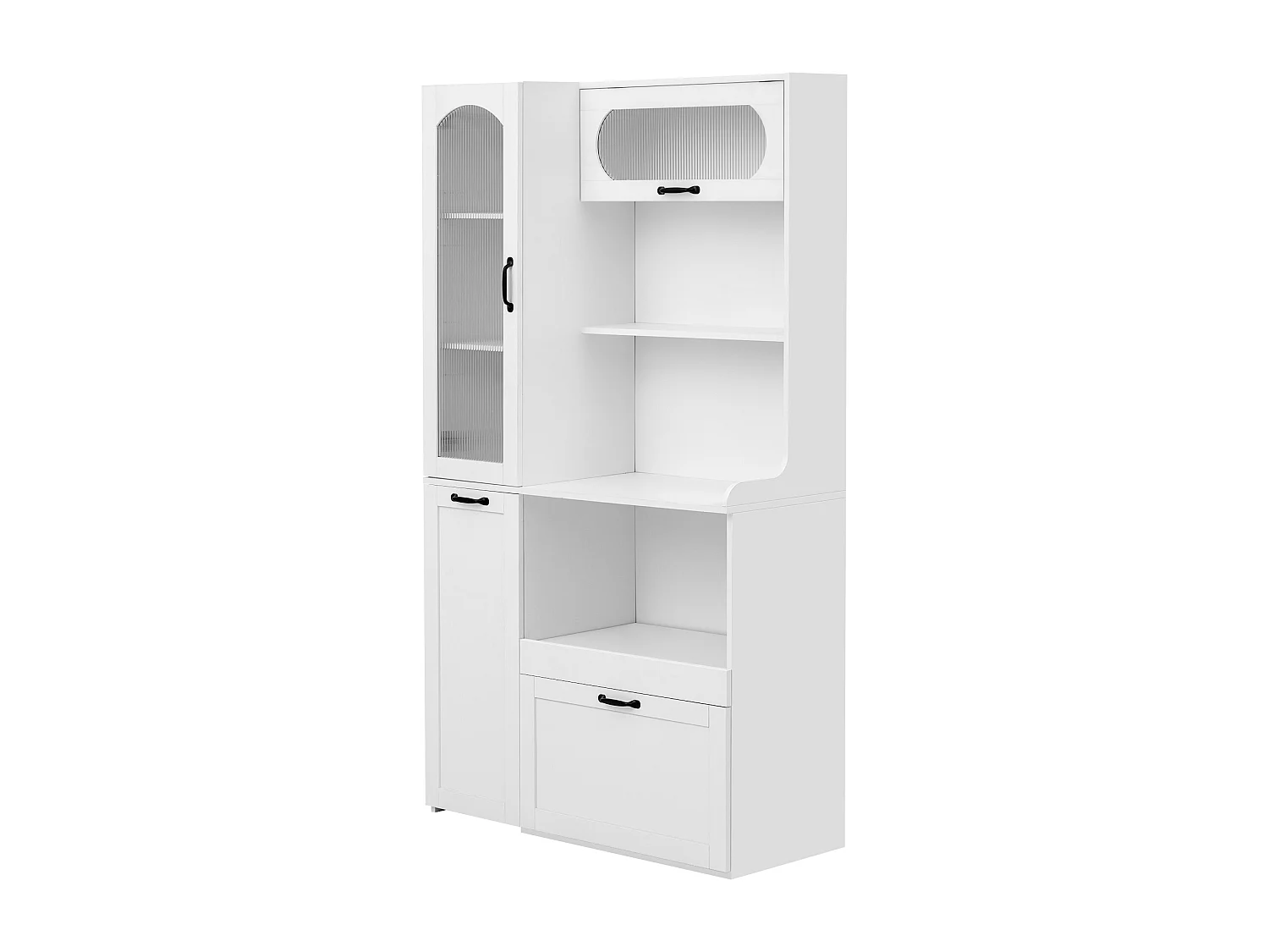 Hohes Küchen-Sideboard – 98 x 40 x 177 cm – mit verstellbaren Einlegeböden und Schubladen + Türen – MDF – weiß