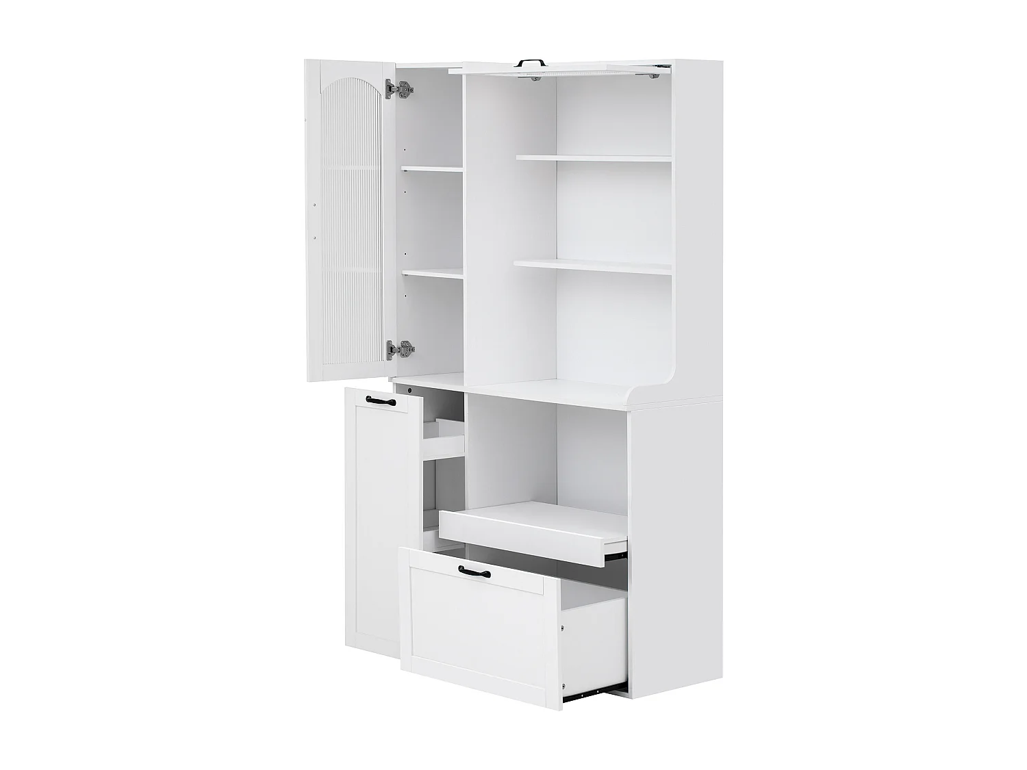 Hohes Küchen-Sideboard – 98 x 40 x 177 cm – mit verstellbaren Einlegeböden und Schubladen + Türen – MDF – weiß