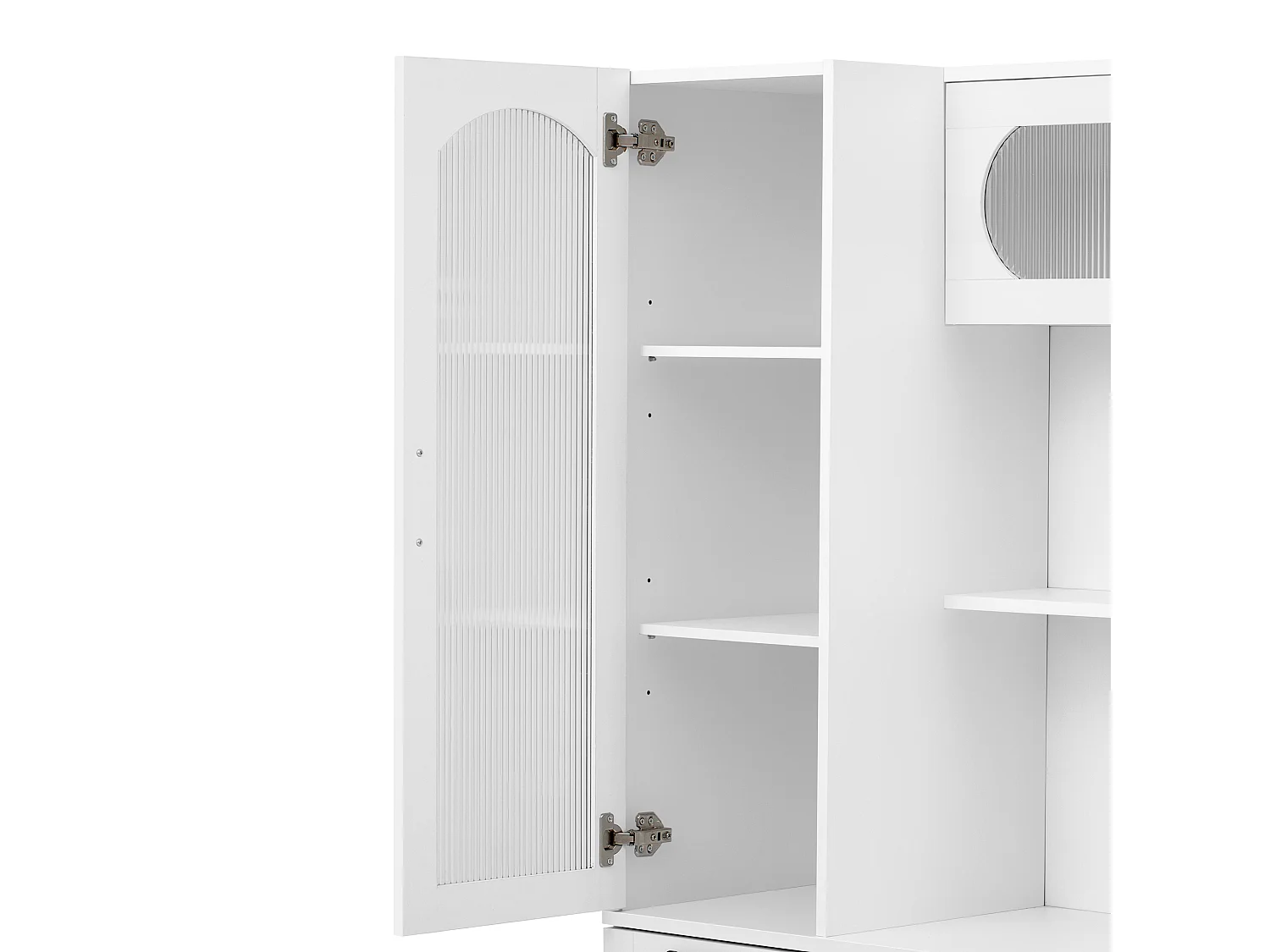 Hohes Küchen-Sideboard – 98 x 40 x 177 cm – mit verstellbaren Einlegeböden und Schubladen + Türen – MDF – weiß