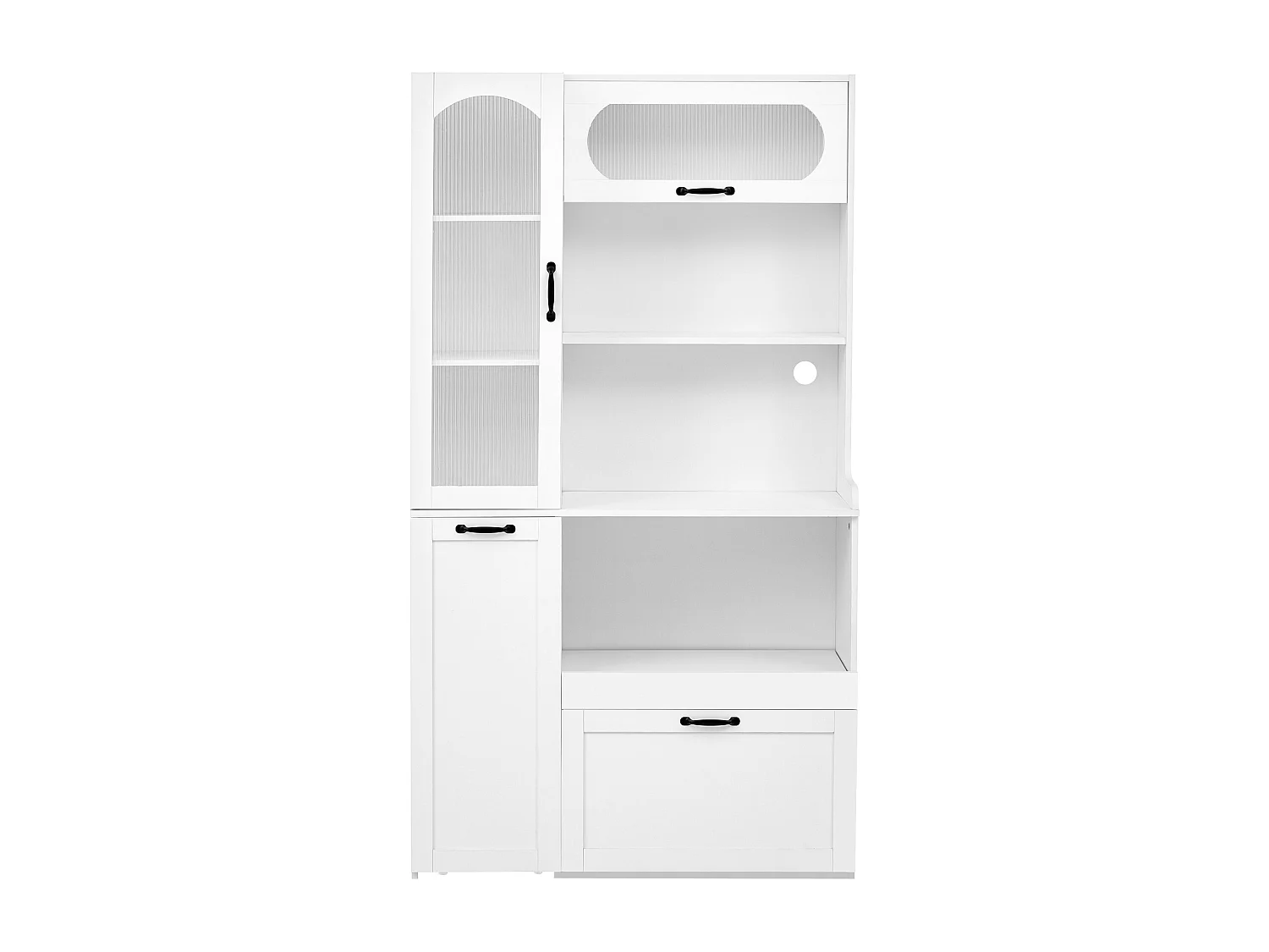 Hohes Küchen-Sideboard – 98 x 40 x 177 cm – mit verstellbaren Einlegeböden und Schubladen + Türen – MDF – weiß