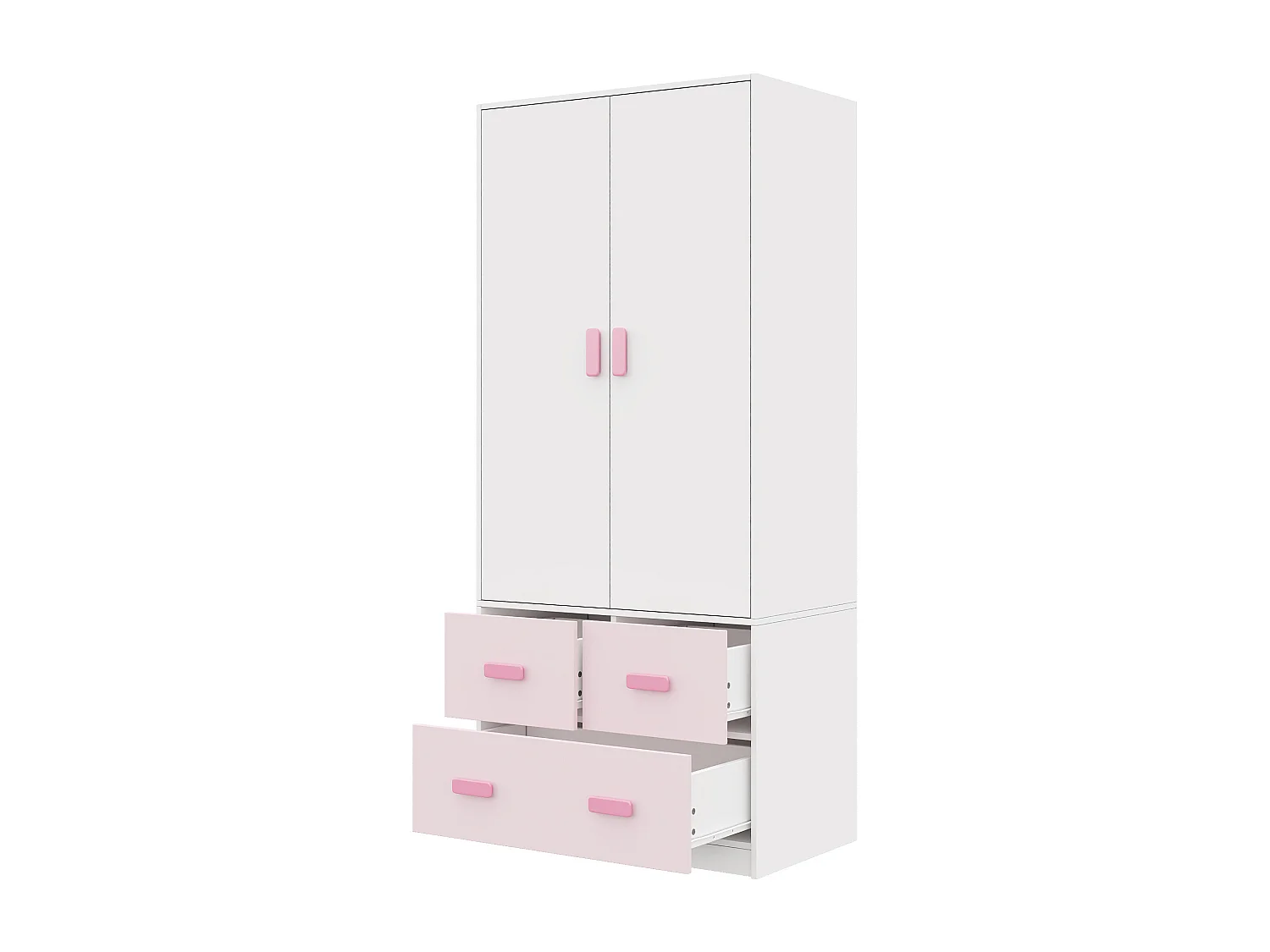 Armoire de chambre pour enfant - 80 x 48 x 180 cm - avec tringle + 3 tiroirs - MDF - rose + blanc