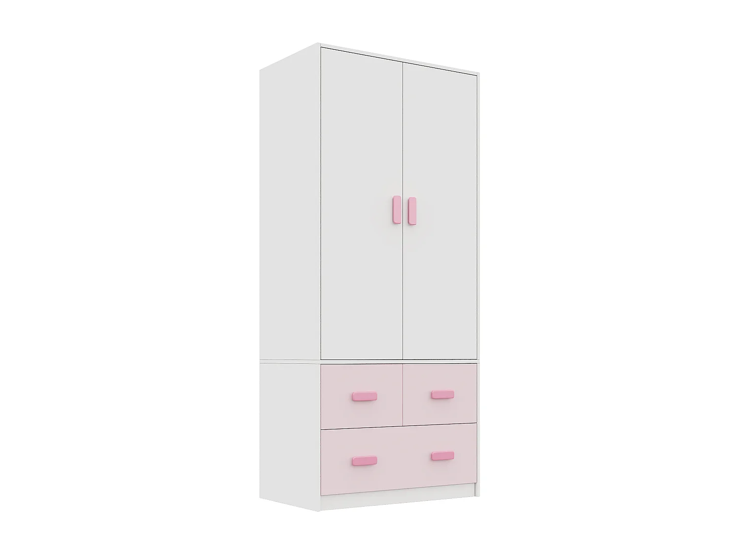 Armoire de chambre pour enfant - 80 x 48 x 180 cm - avec tringle + 3 tiroirs - MDF - rose + blanc