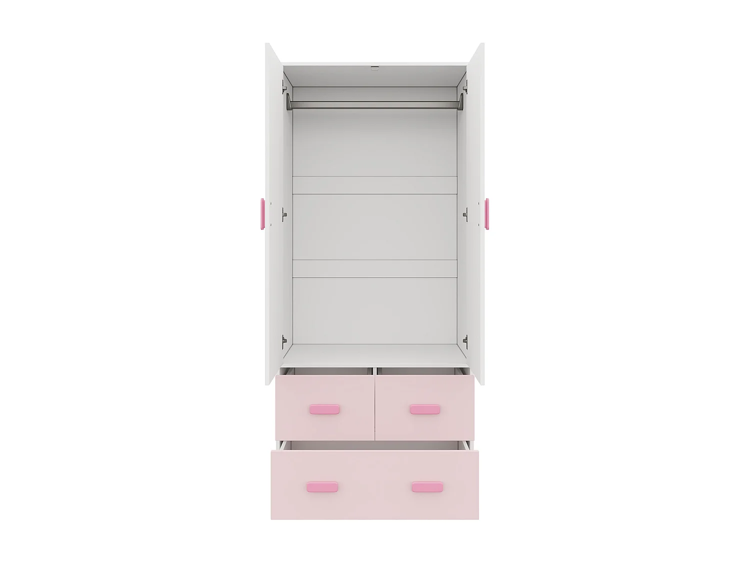 Armoire de chambre pour enfant - 80 x 48 x 180 cm - avec tringle + 3 tiroirs - MDF - rose + blanc