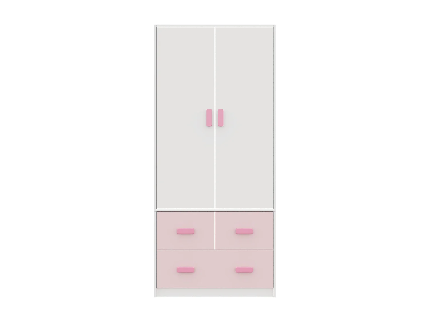 Armoire de chambre pour enfant - 80 x 48 x 180 cm - avec tringle + 3 tiroirs - MDF - rose + blanc