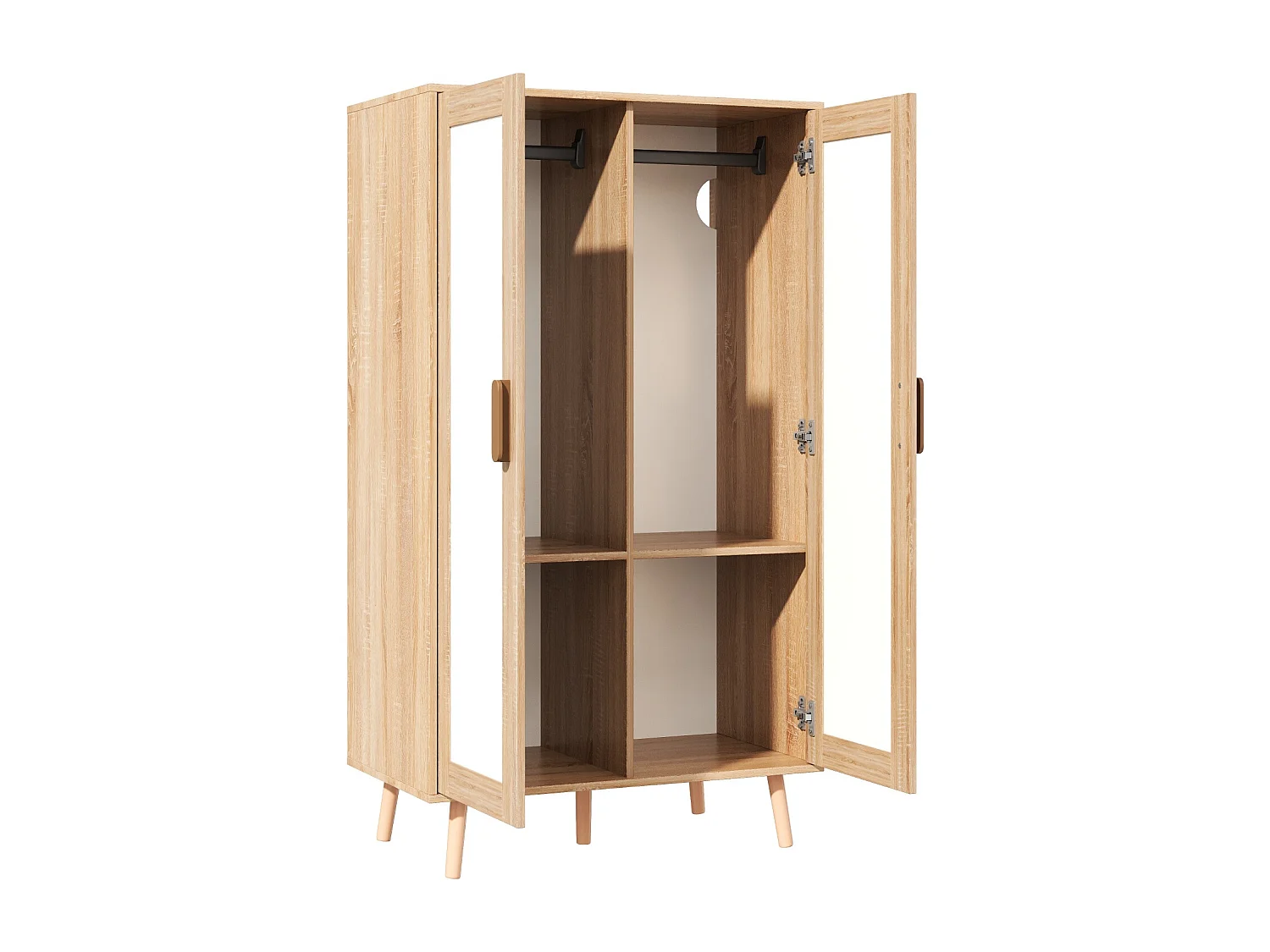 Armoire de chambre pour enfant - 80 x 46 x 141.5 cm - avec 2 portes - aspect bois - MDF - naturel + blanc