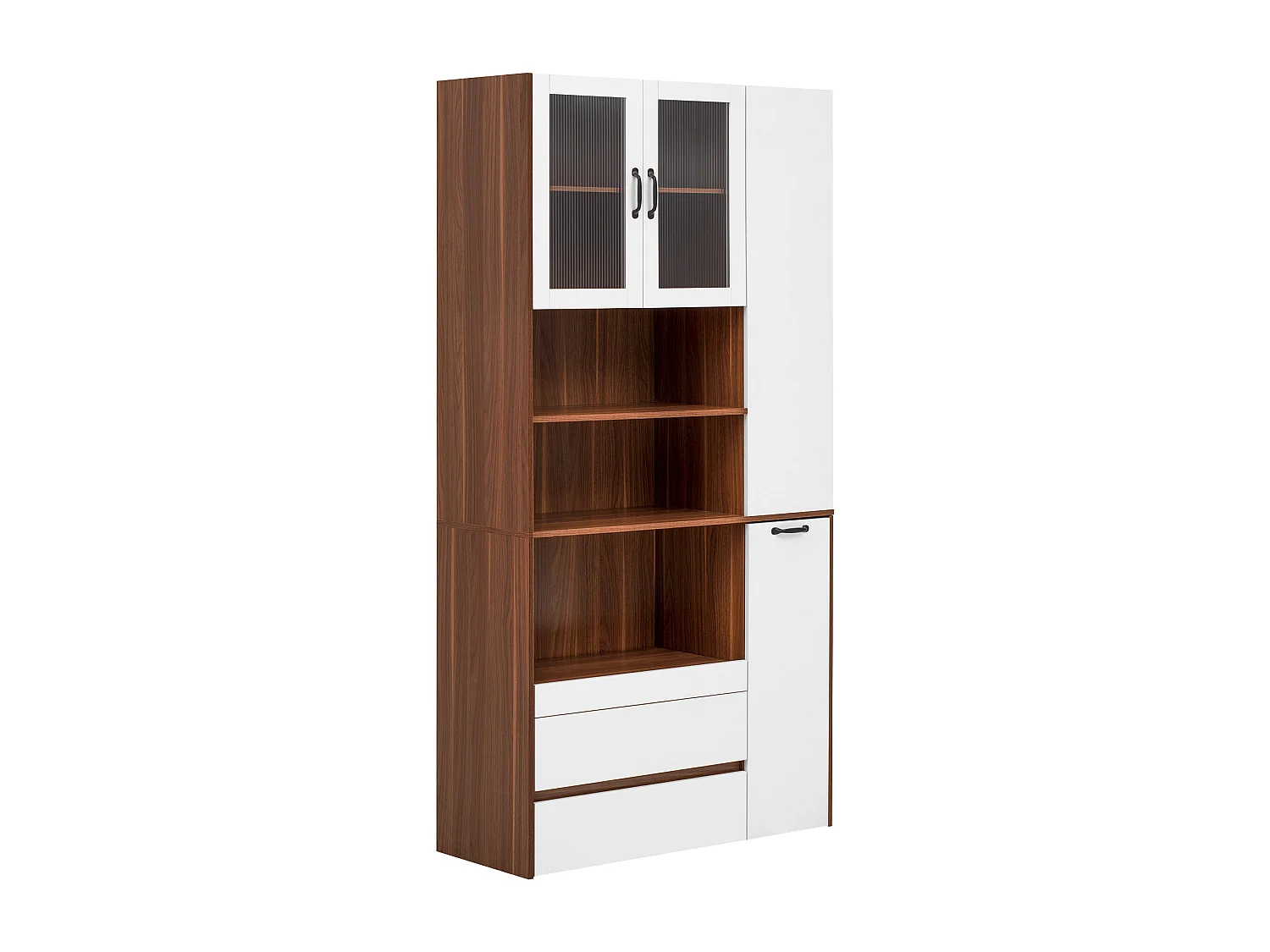 Buffet haut de cuisine - 100 x 40 x 200 cm - avec étagères et tiroirs réglables + portes - MDF - blanc + marron